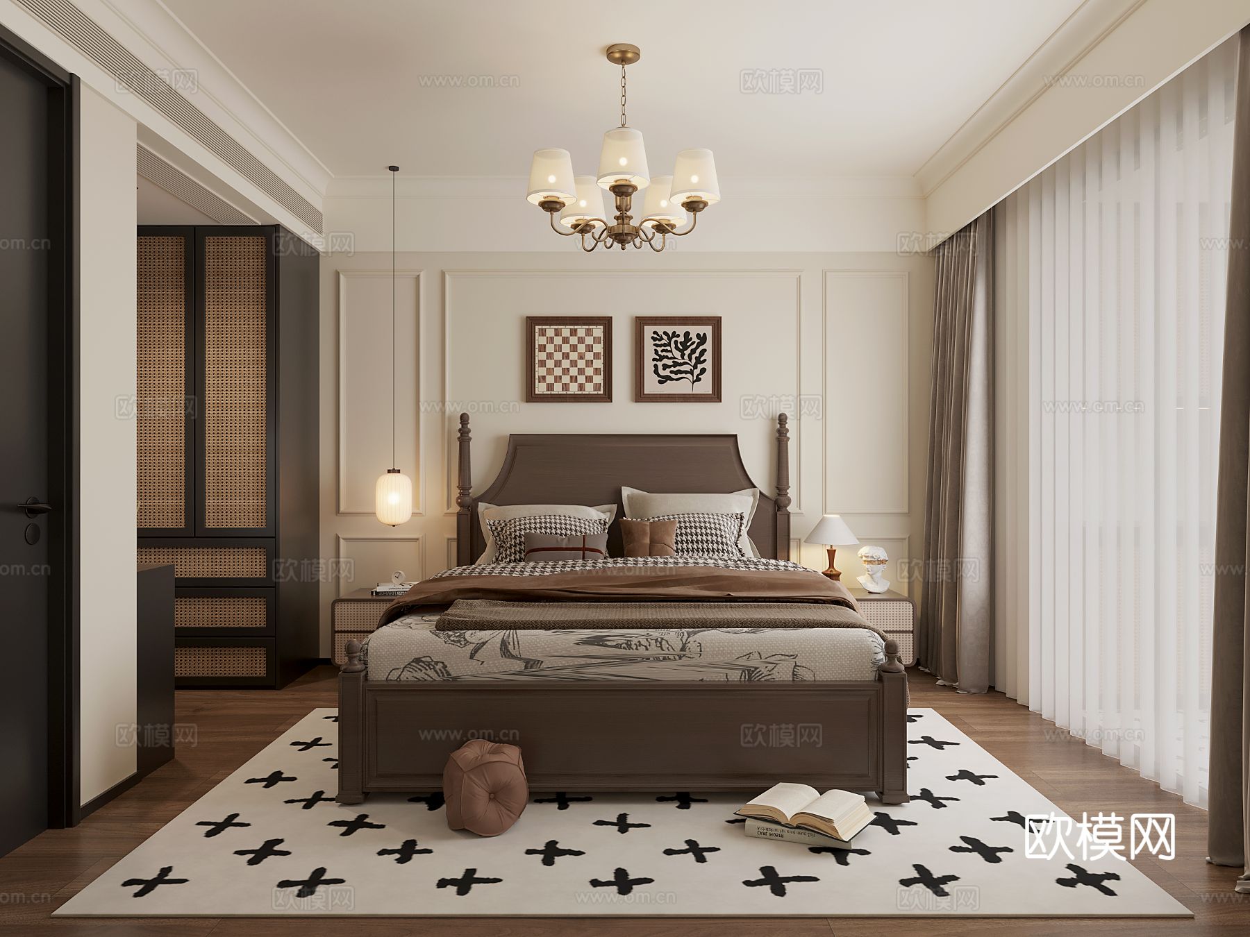 法式大平层家装效果图全景图效果图下载（渲染图8）