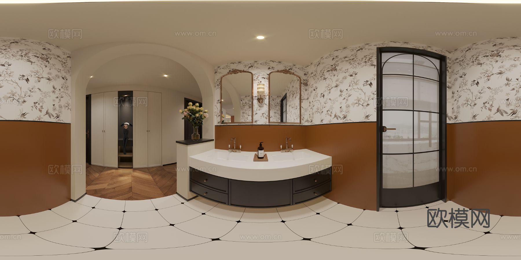 法式大平层全景效果图 全景图下载（渲染图5）