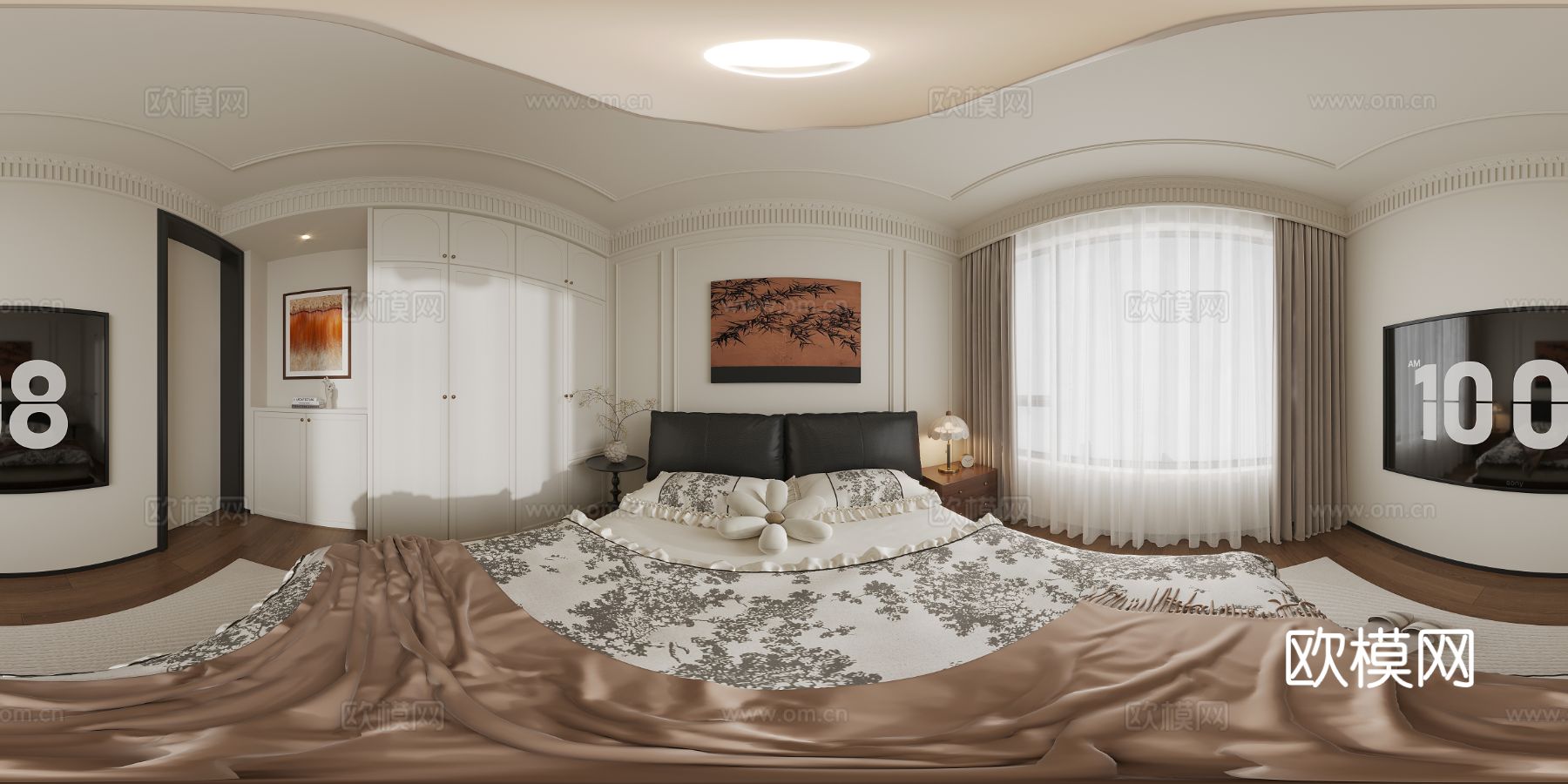 法式大平层全景效果图 全景图下载（渲染图4）