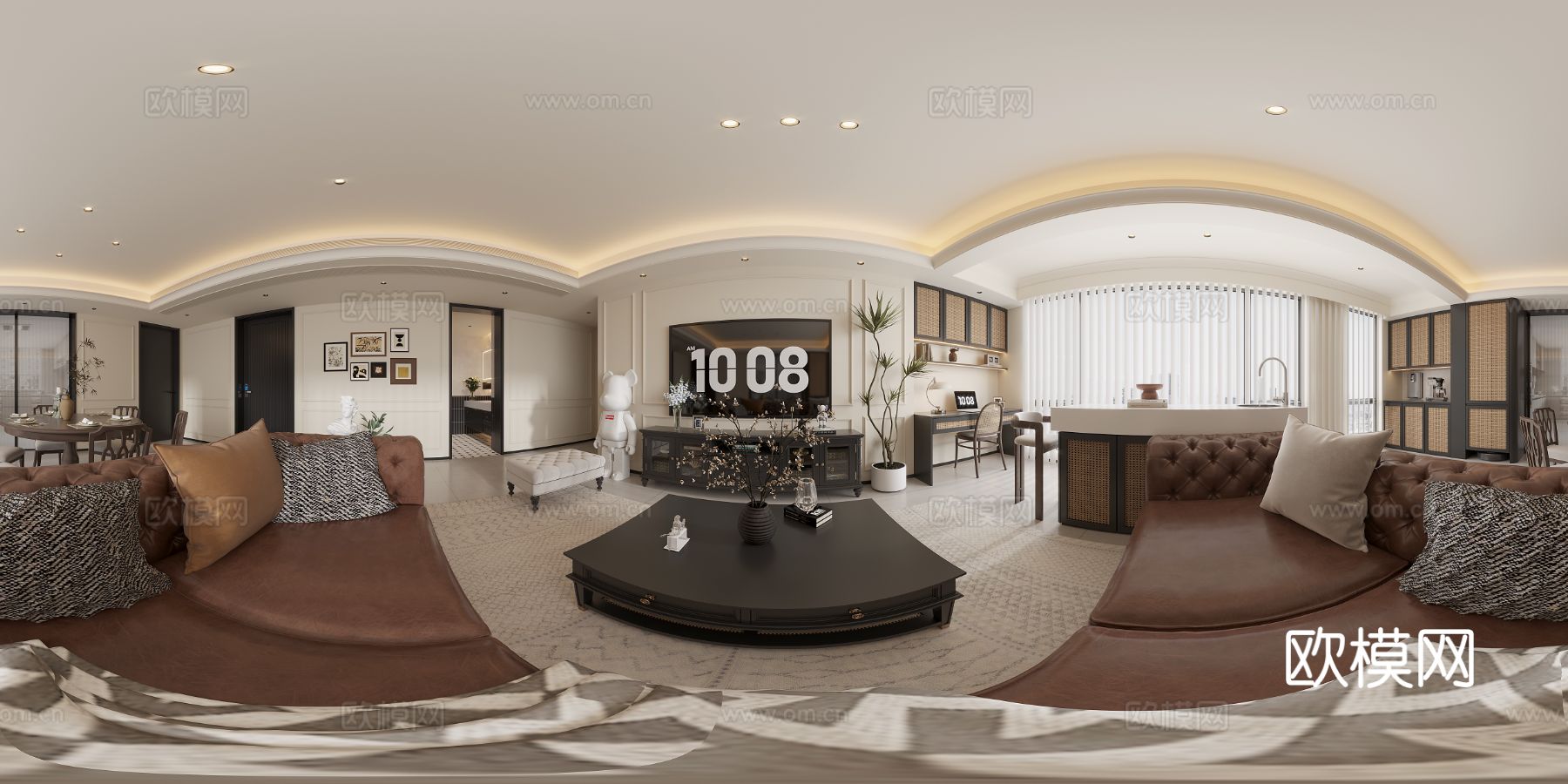 法式大平层家装效果图全景图效果图下载（渲染图3）