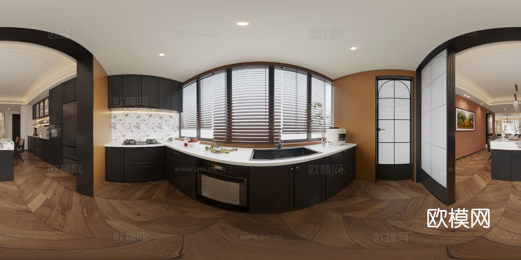 法式大平层全景效果图 全景图下载（渲染图6）