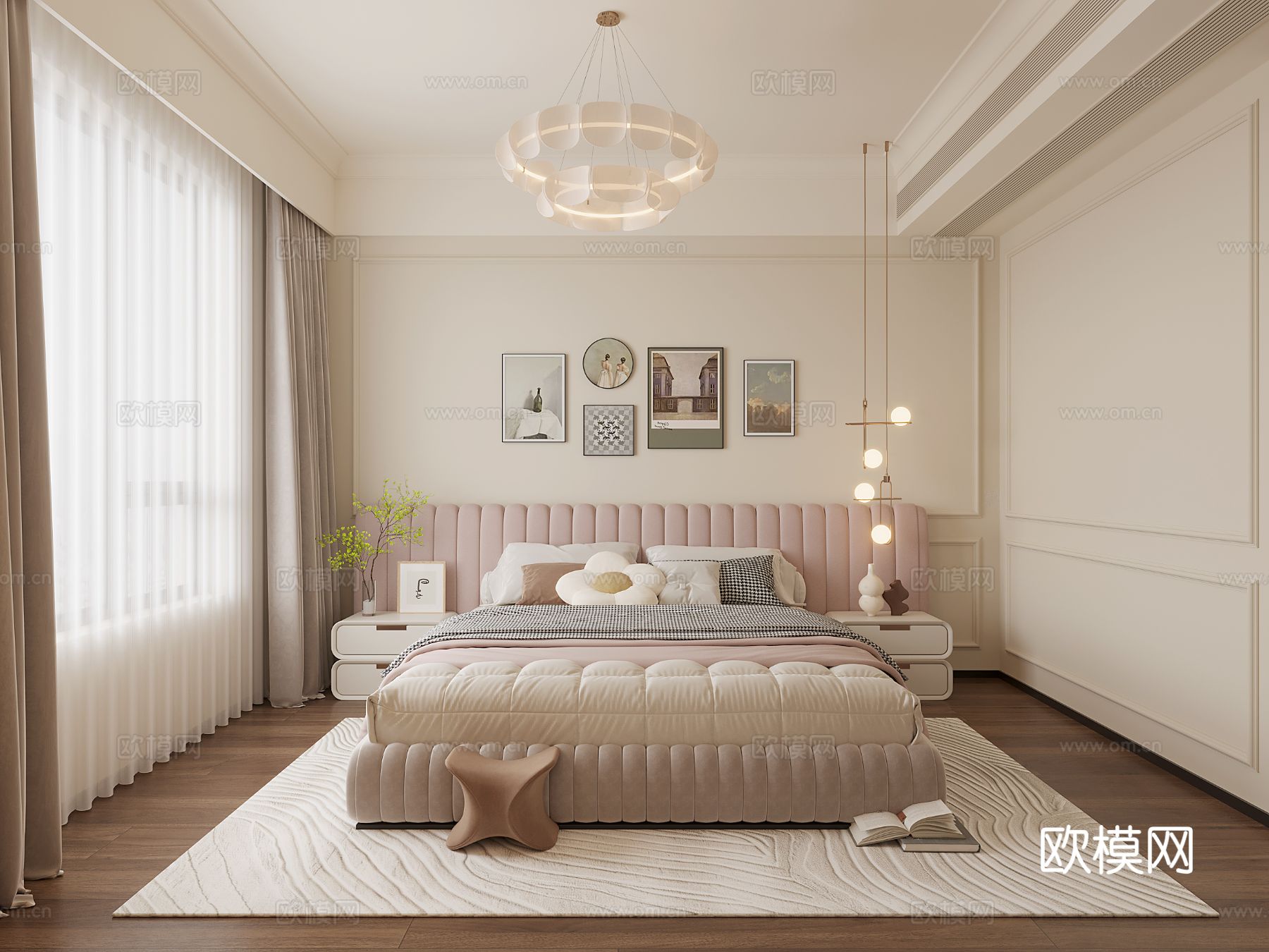 法式大平层家装效果图全景图效果图下载（渲染图5）