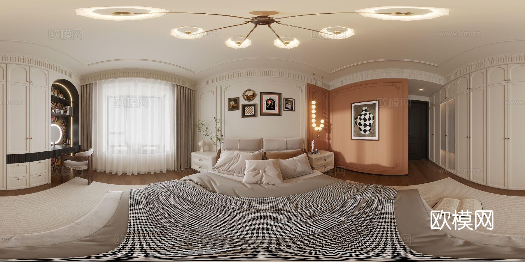 法式大平层全景效果图 全景图下载（渲染图2）