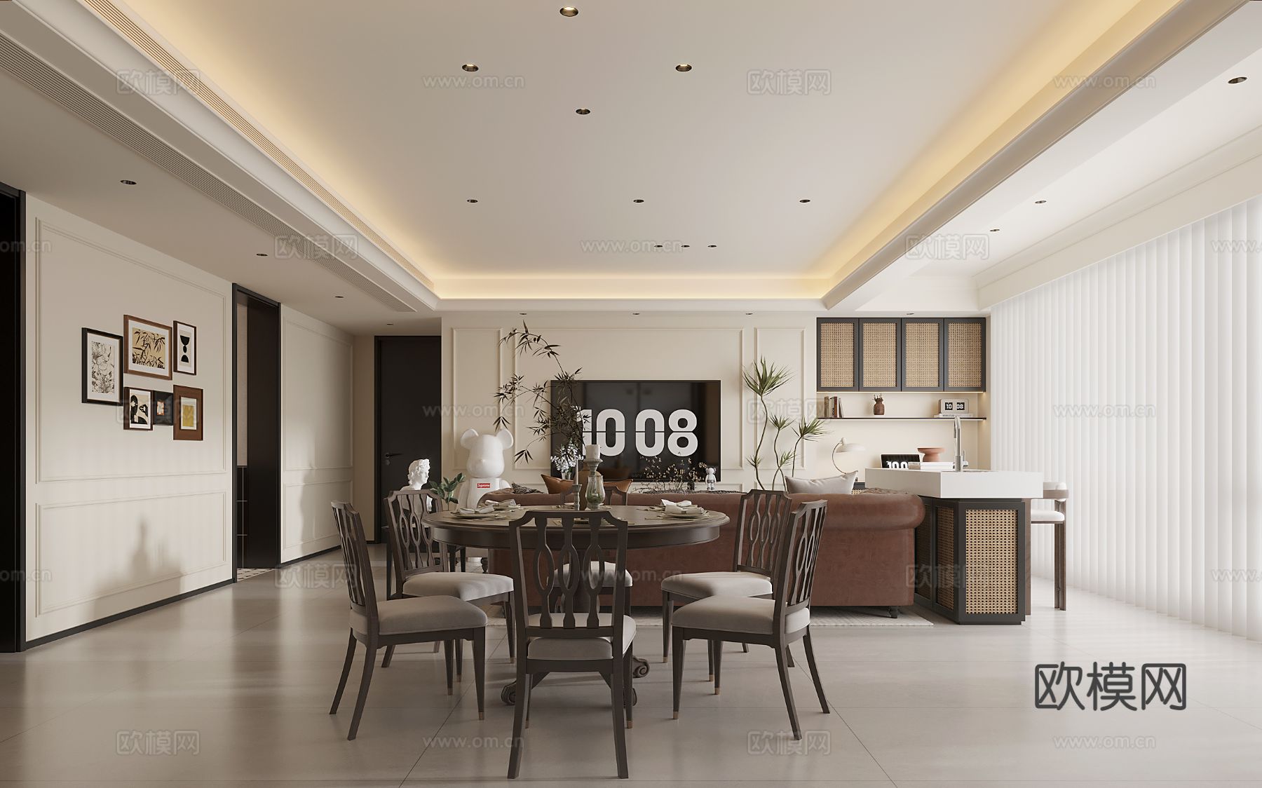 法式大平层家装效果图全景图效果图下载（渲染图4）