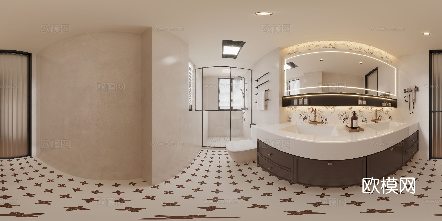 法式大平层家装效果图全景图效果图下载（渲染图6）