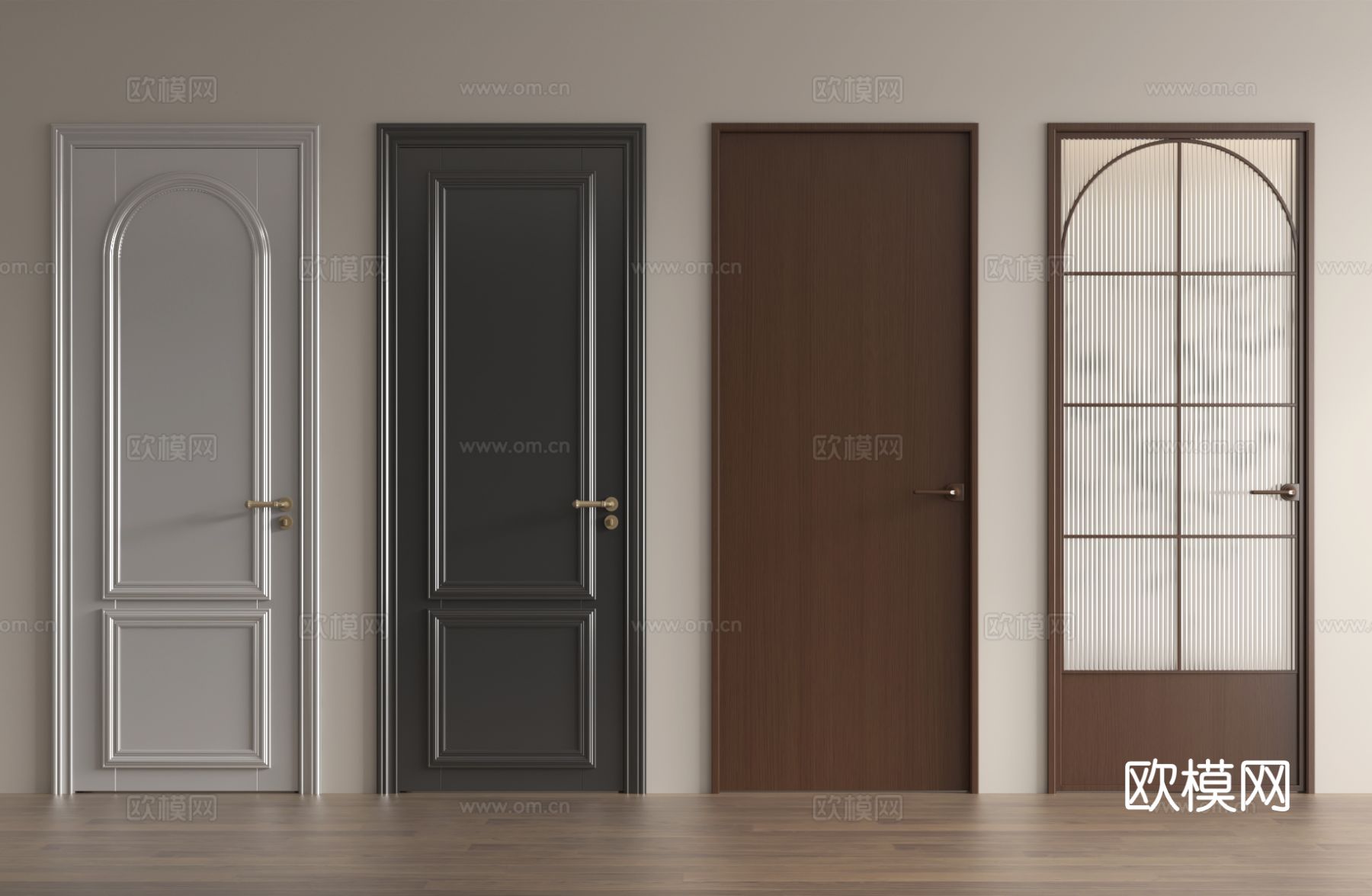 法式平开门组合 单开门 卧室门 厨卫门 木门 玻璃门3d模型下载