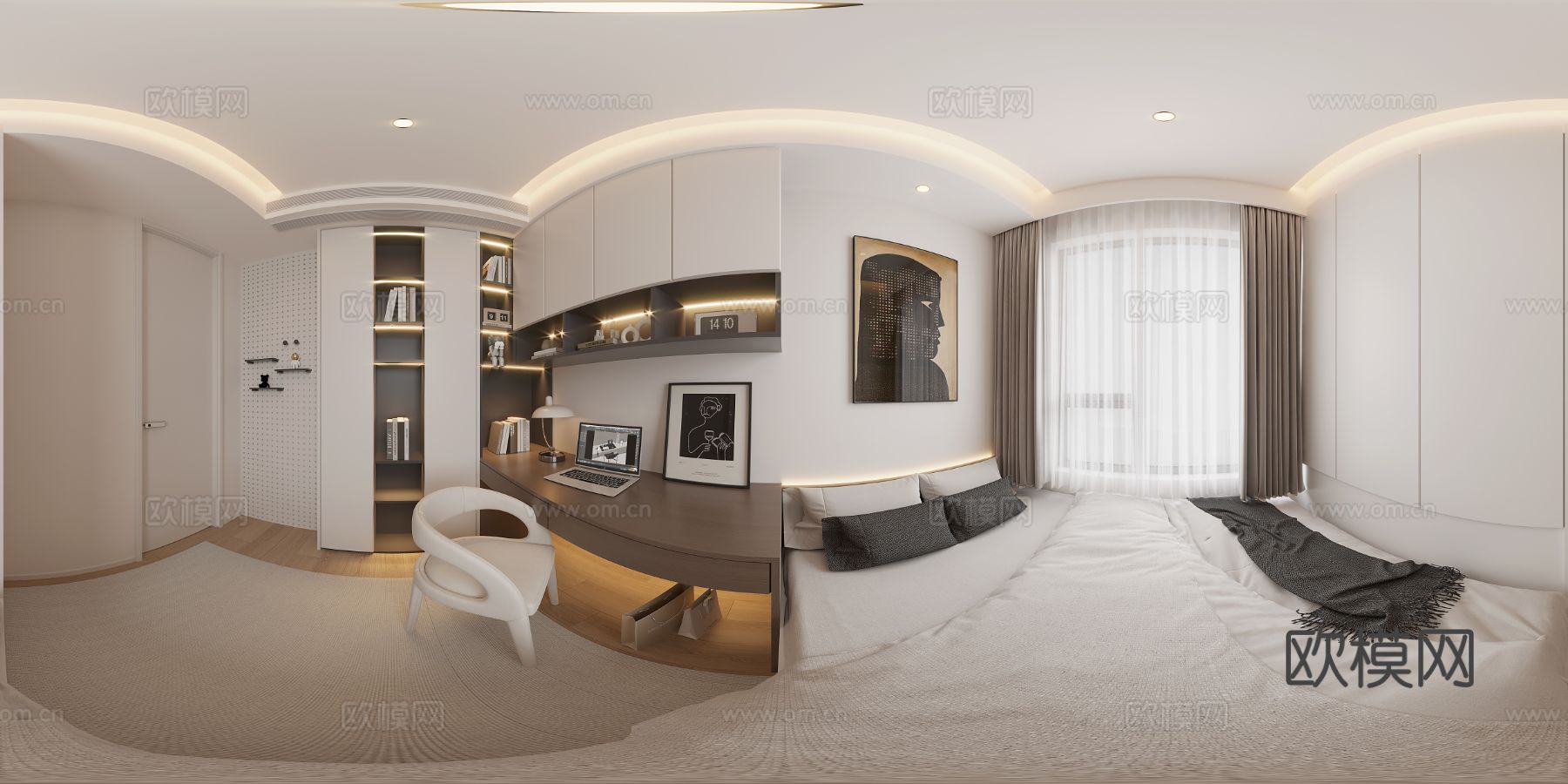 现代风格家装大平层全景图 装修效果图下载（渲染图9）