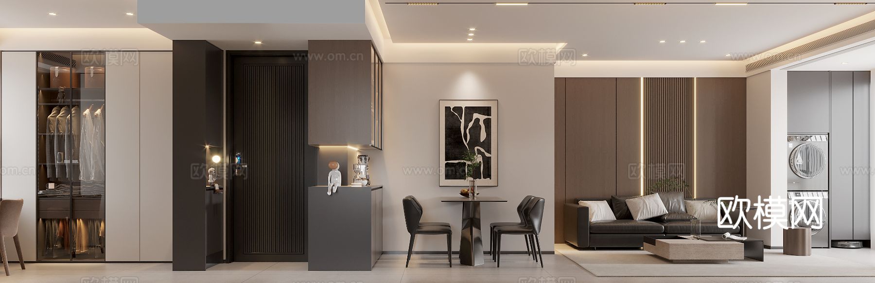 现代风格家装大平层全景图 装修效果图下载（渲染图2）