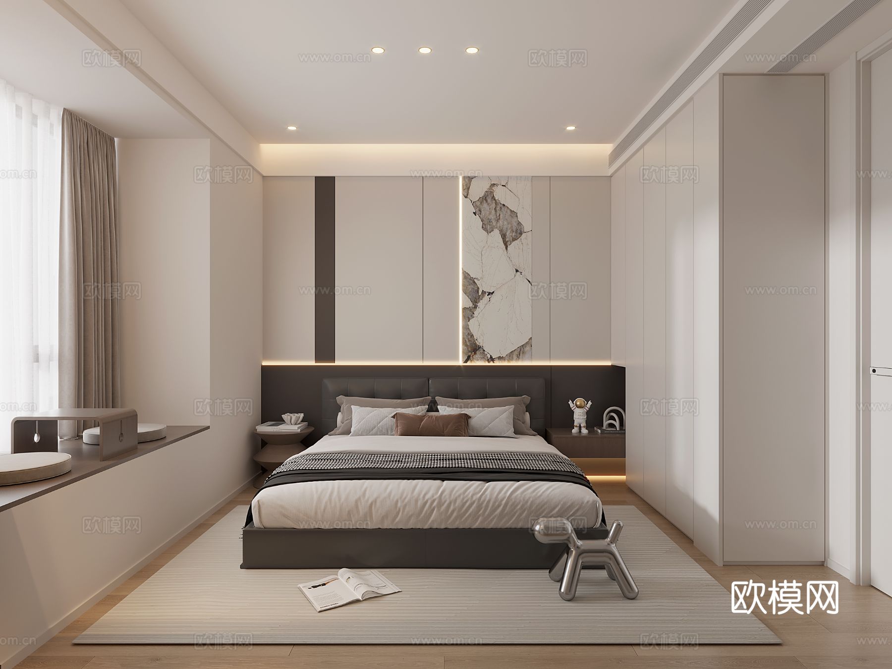 现代风格家装大平层全景图 装修效果图下载（渲染图5）