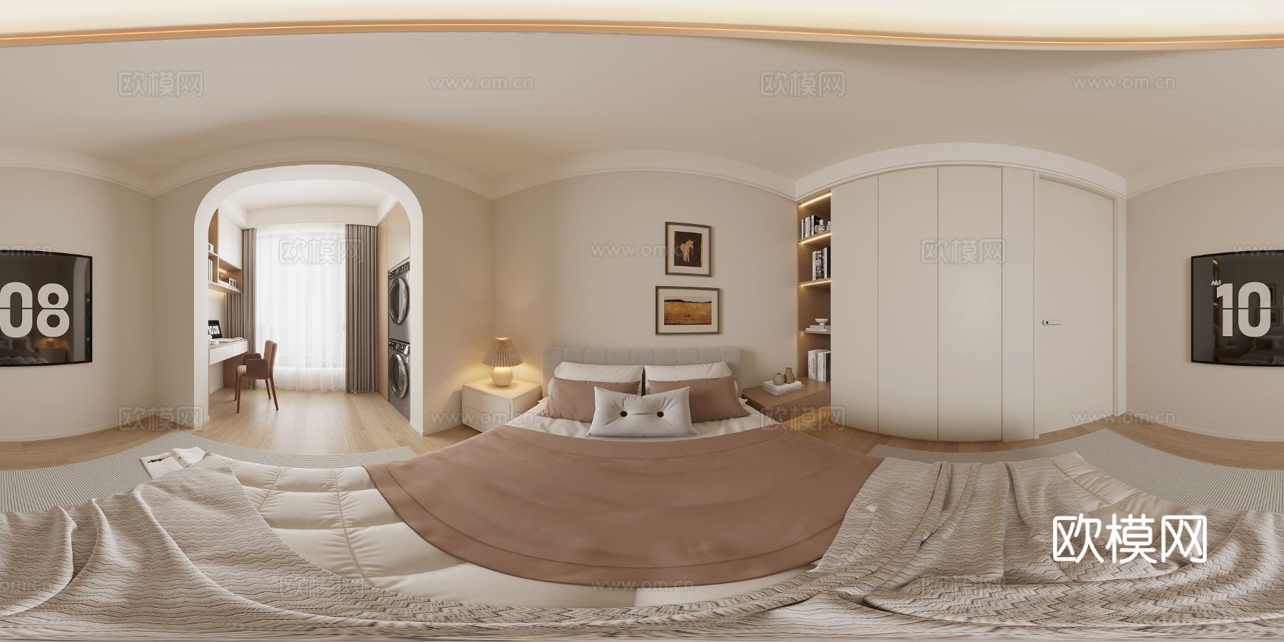 奶油风大平层家装全景图 装修效果图下载（渲染图3）