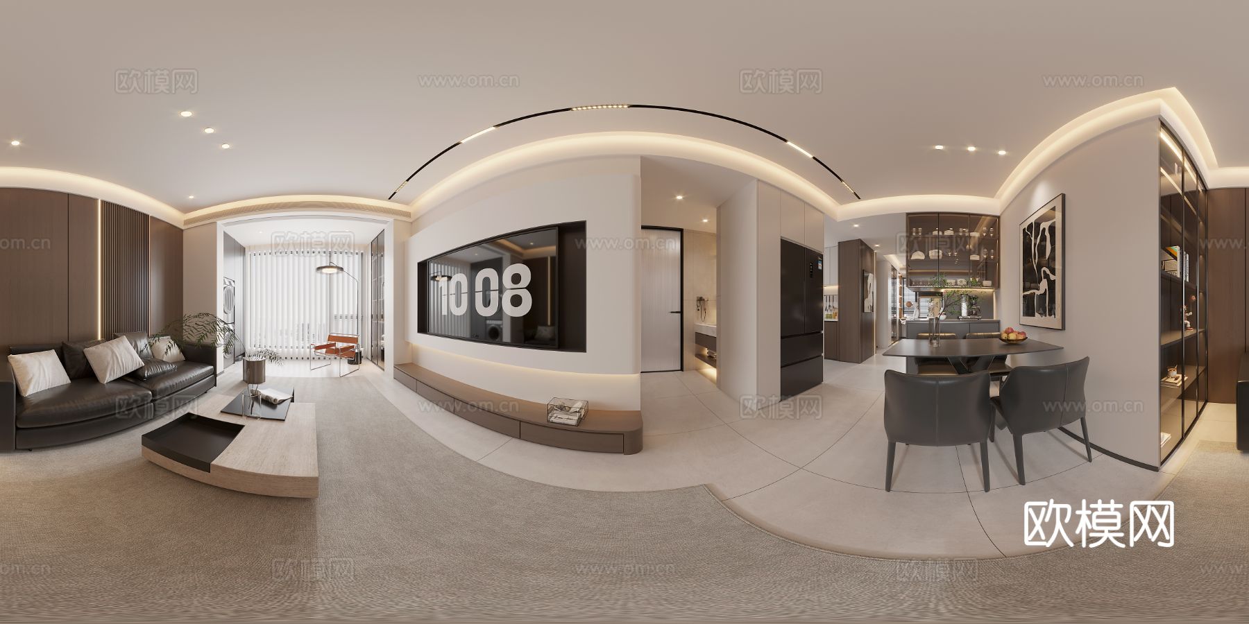 现代风格家装大平层全景图 装修效果图下载（渲染图8）