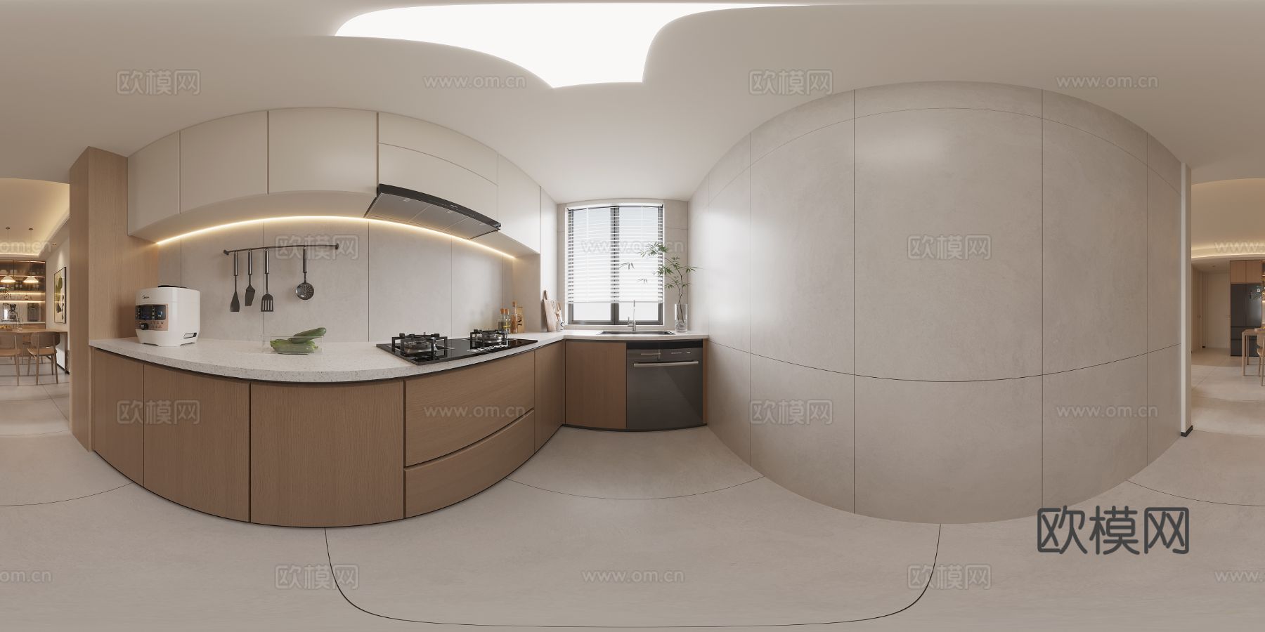 奶油风大平层家装全景图 装修效果图下载（渲染图2）