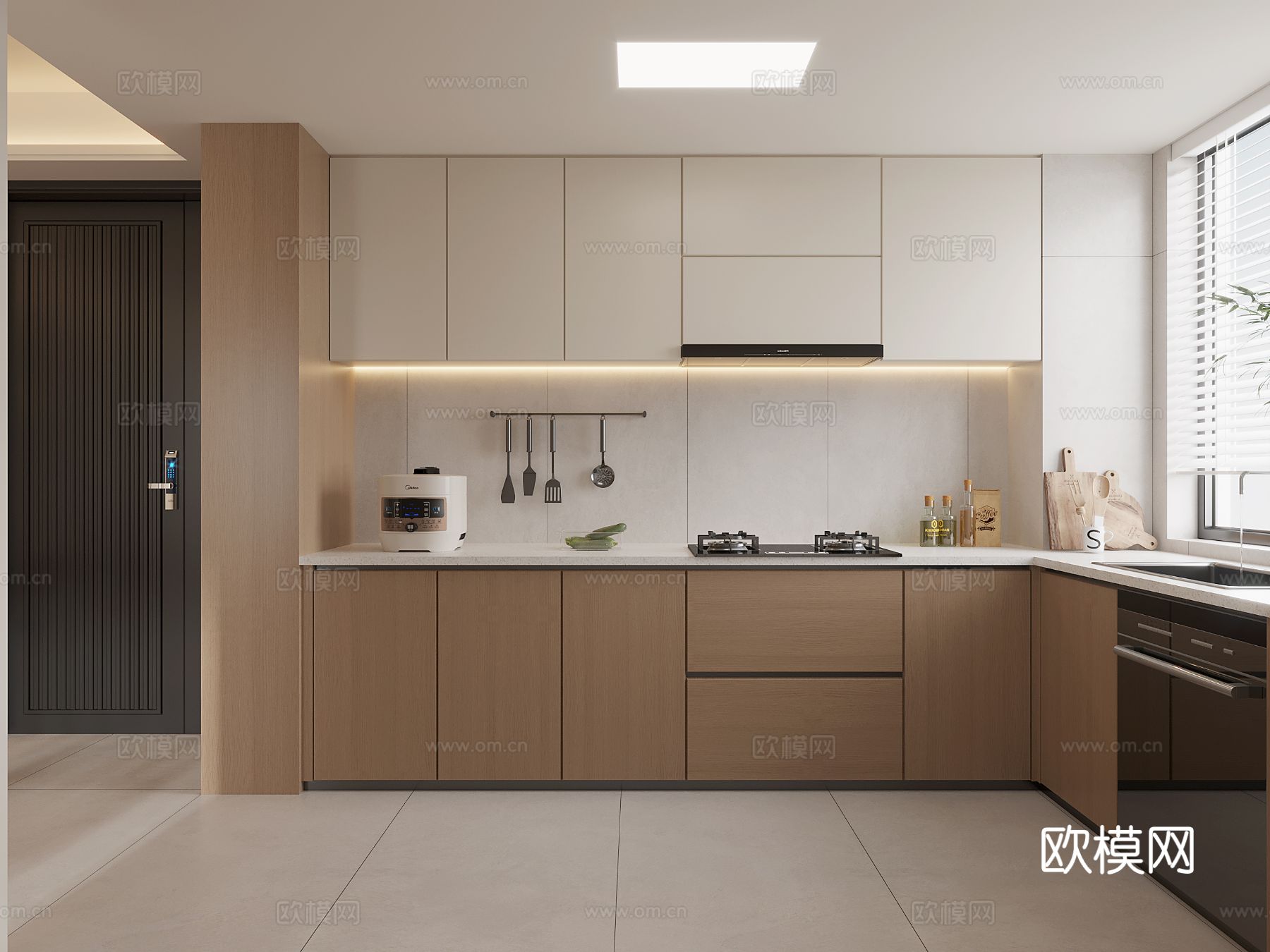 奶油风大平层家装全景图 装修效果图下载（渲染图7）