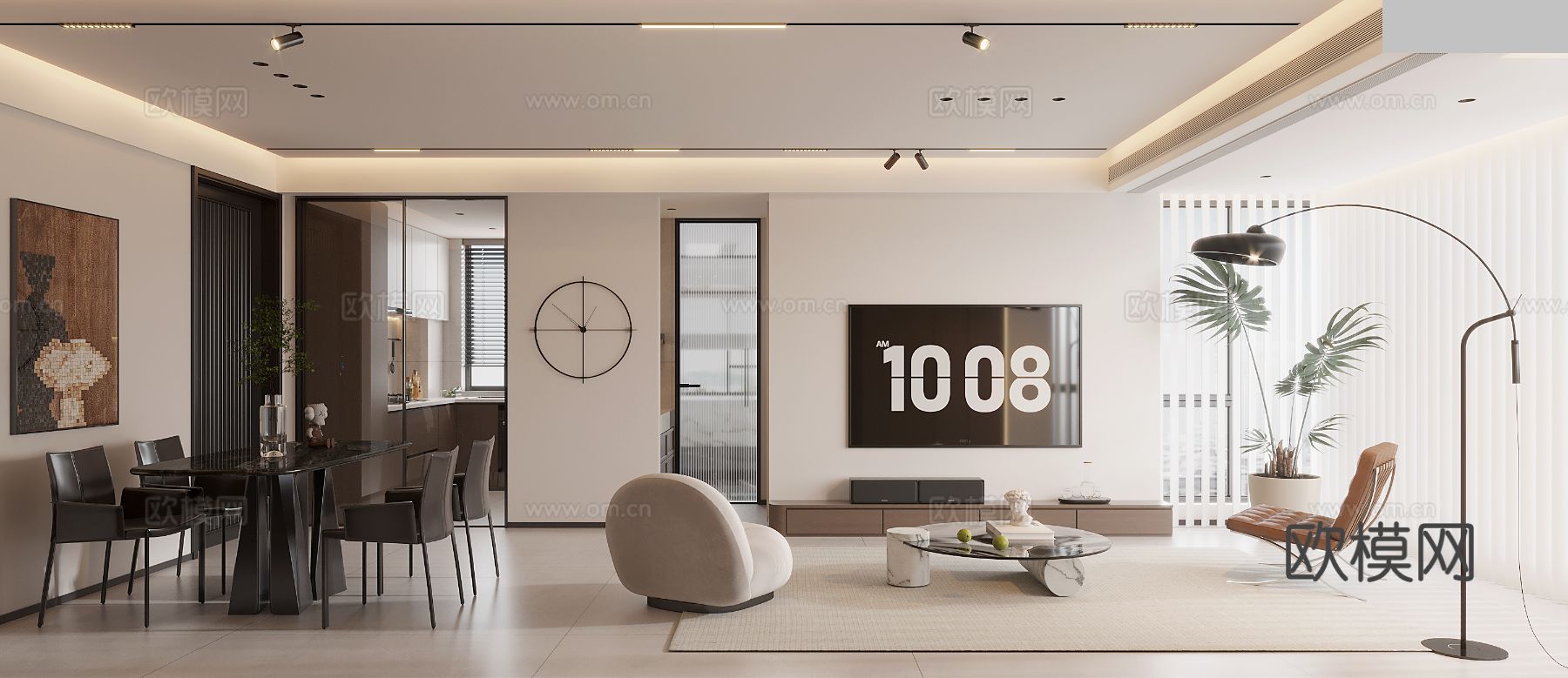 现代大平层家装 全景图 装修效果图下载（渲染图2）