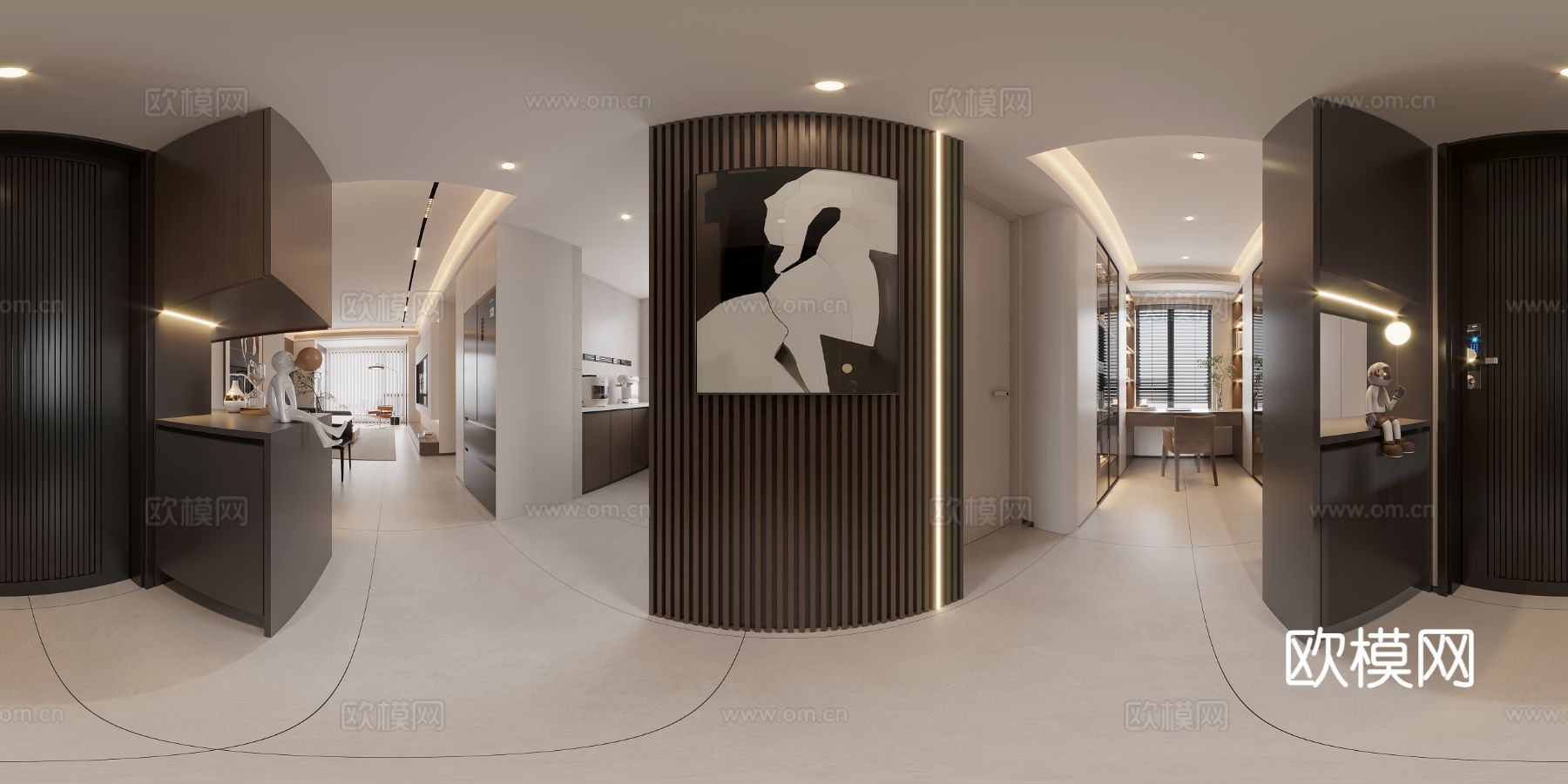 现代风格家装大平层全景图 装修效果图下载（渲染图10）