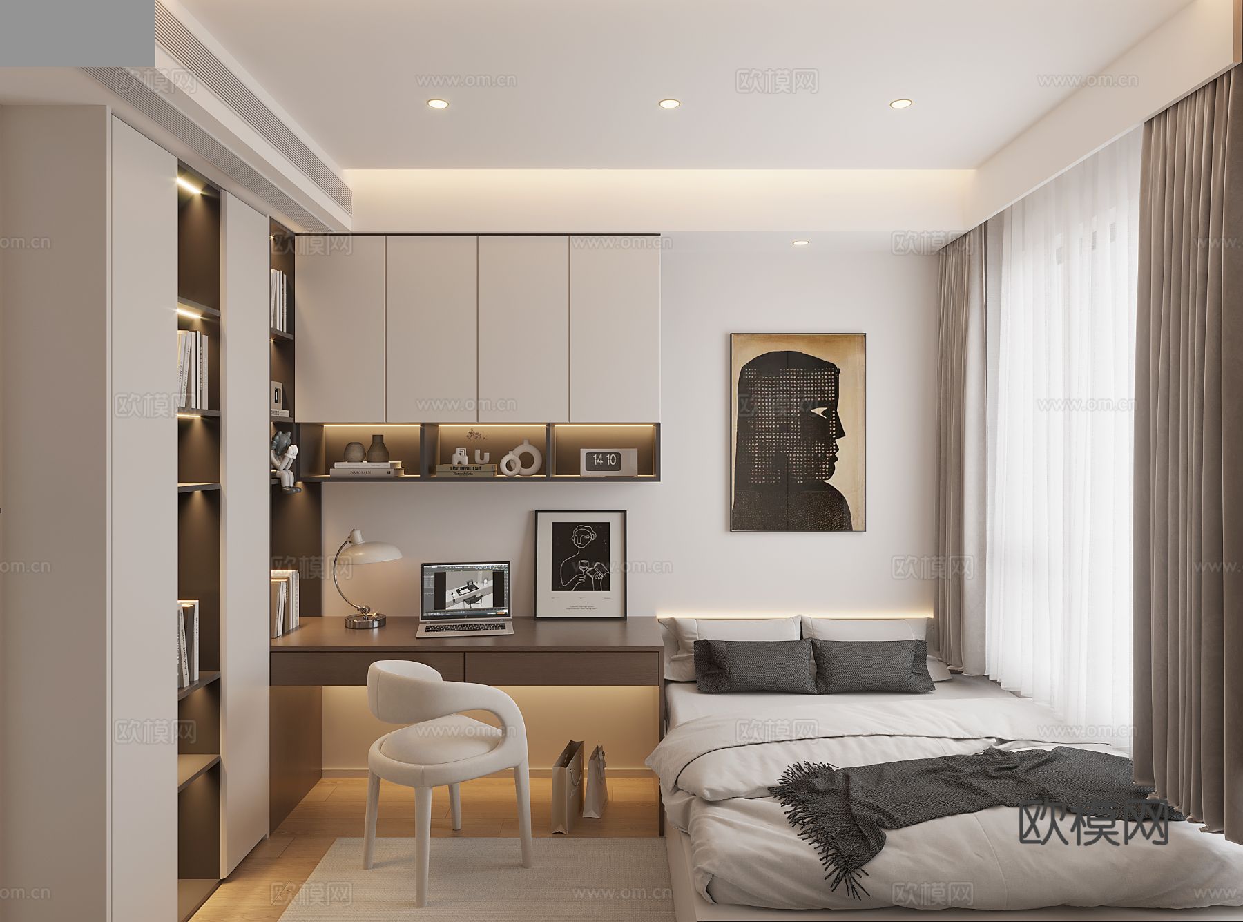 现代风格家装大平层全景图 装修效果图下载（渲染图3）