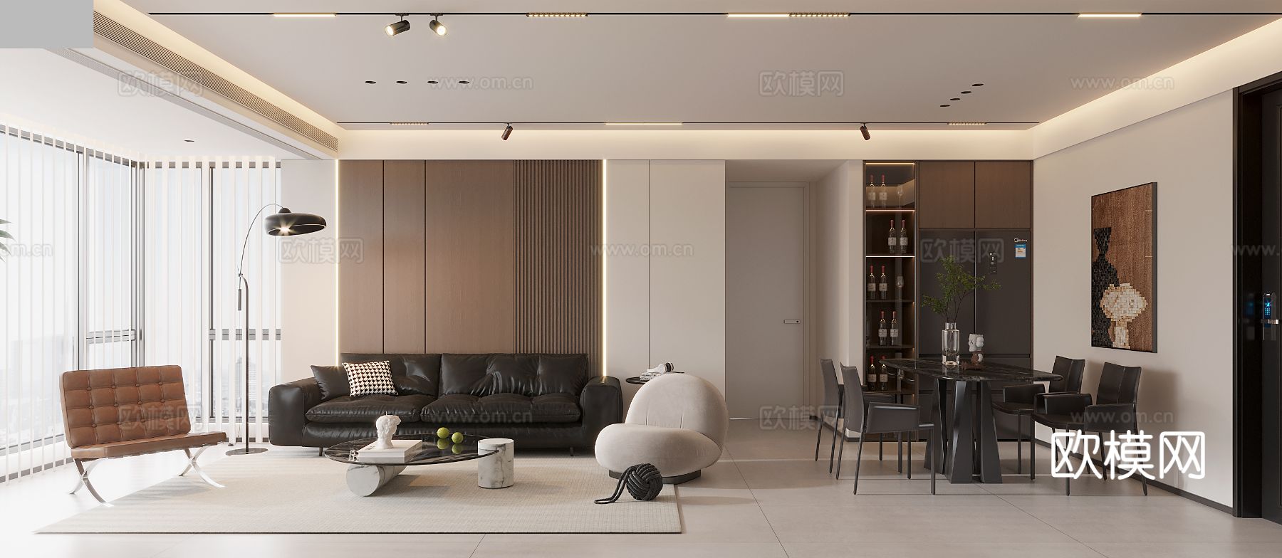 现代大平层家装 全景图 装修效果图下载（渲染图1）