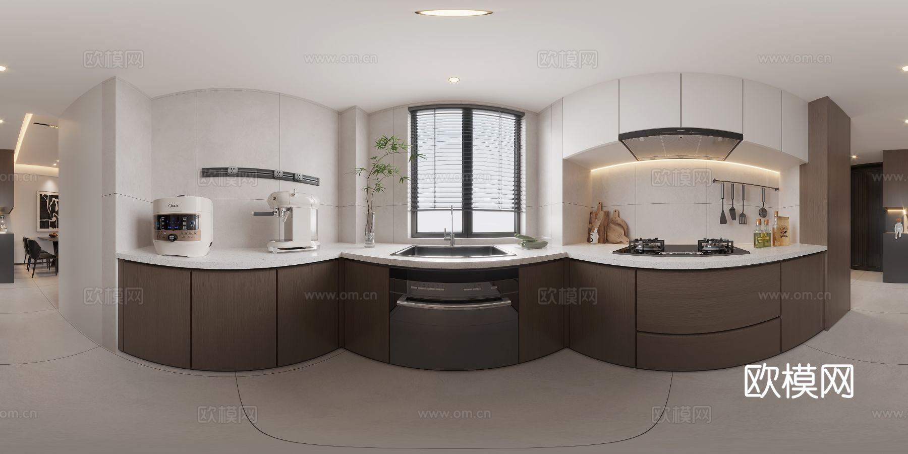 现代风格家装大平层全景图 装修效果图下载（渲染图4）