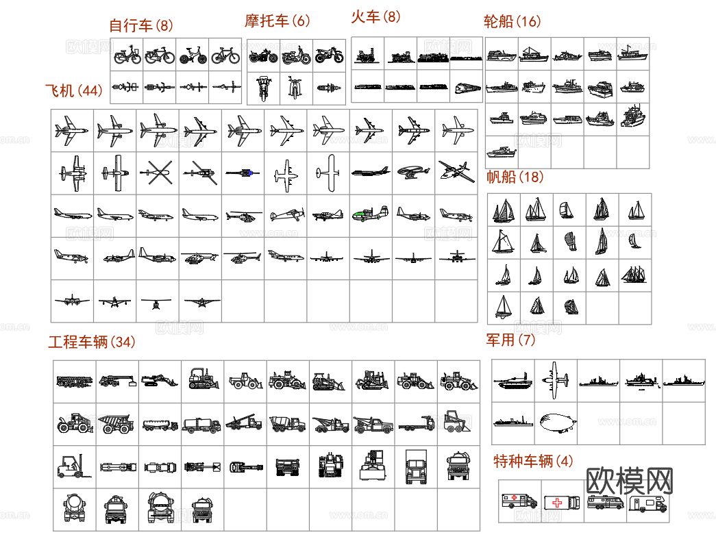 人物 动物 卡通数字 车载CAD图库