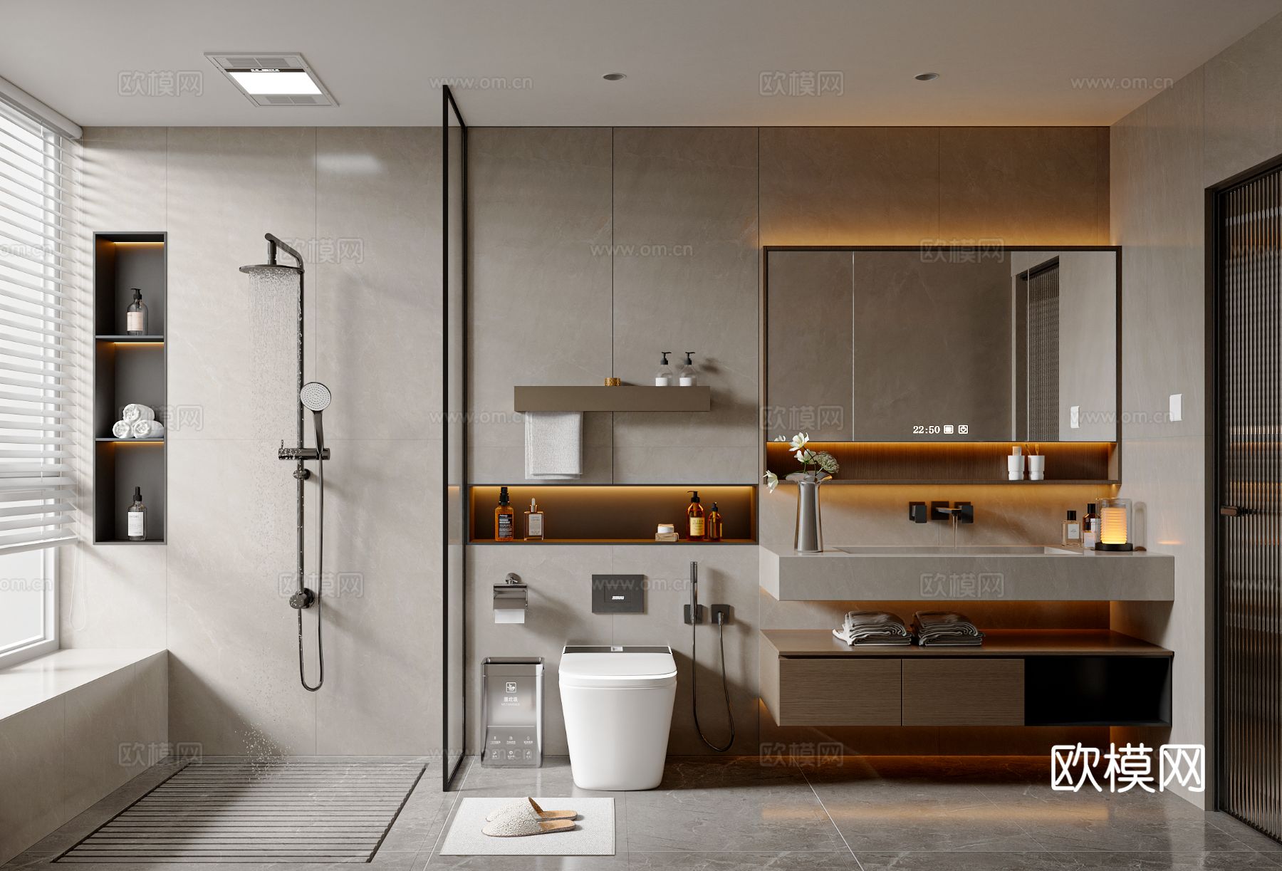 现代意式卫生间 卫浴柜 卫浴用品 卫浴小件 花洒 马桶3d模型下载