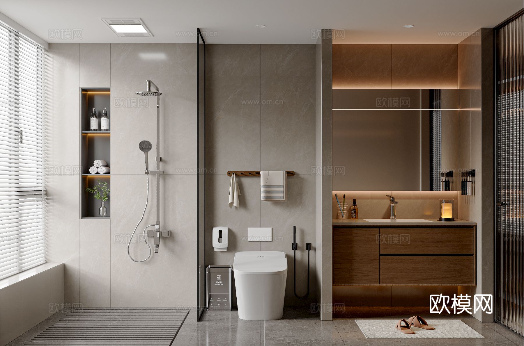 现代意式卫生间 卫浴柜 卫浴用品 卫浴小件 花洒 马桶3d模型下载