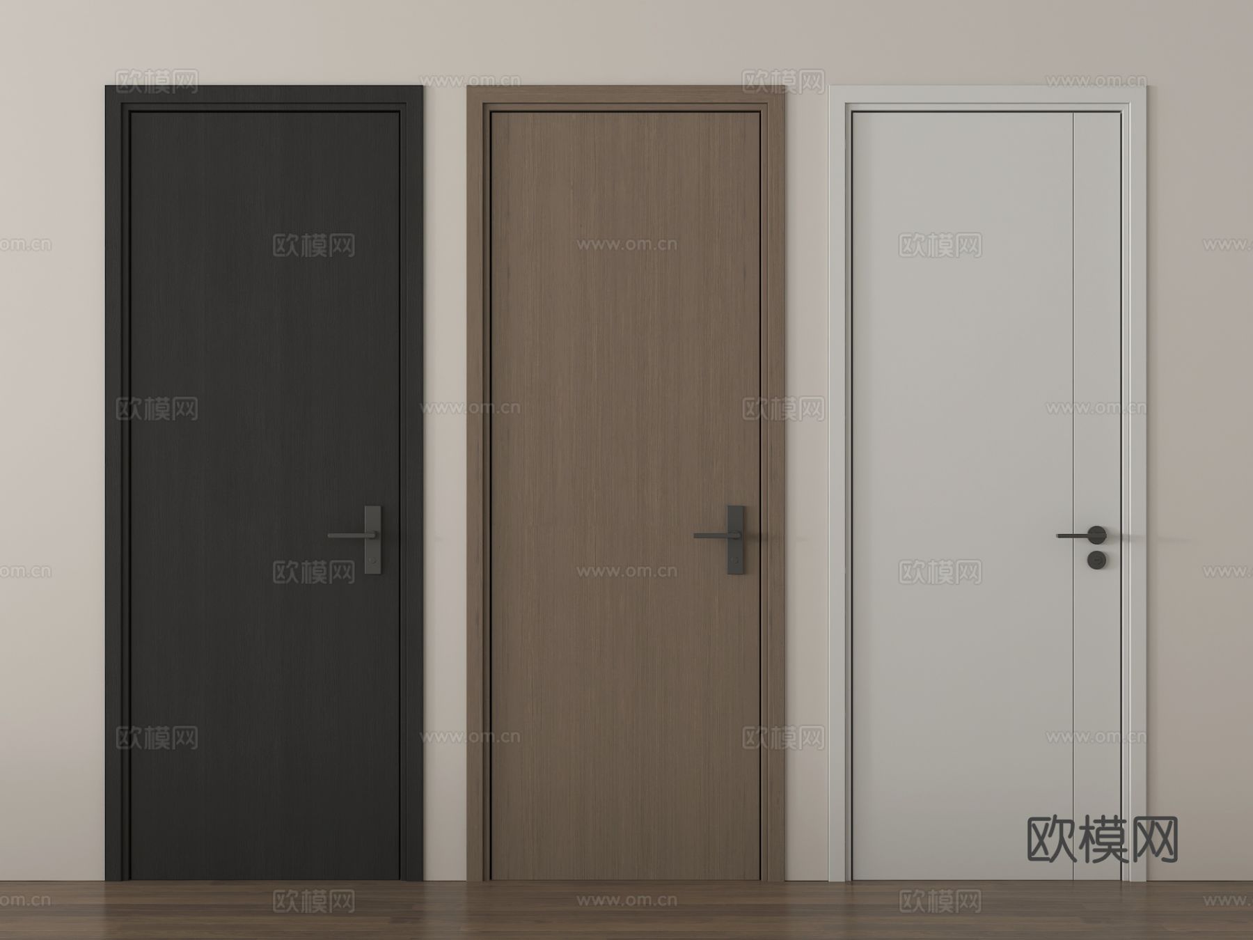现代单开门  平开门 卧室门   木门 门把手3d模型3d模型下载