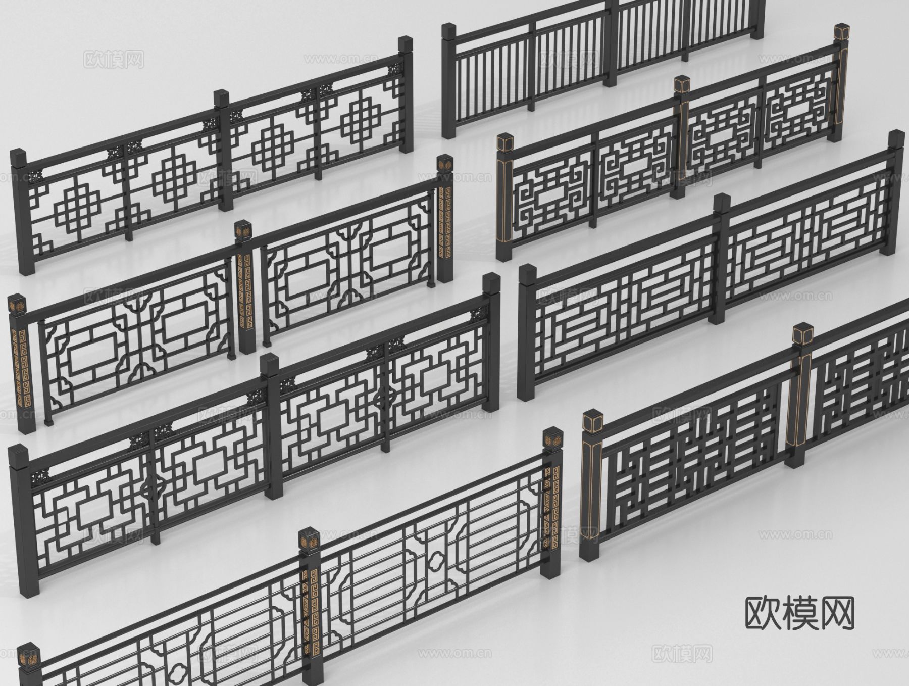 新中式围栏护栏 铁艺栏杆 扶手3d模型下载