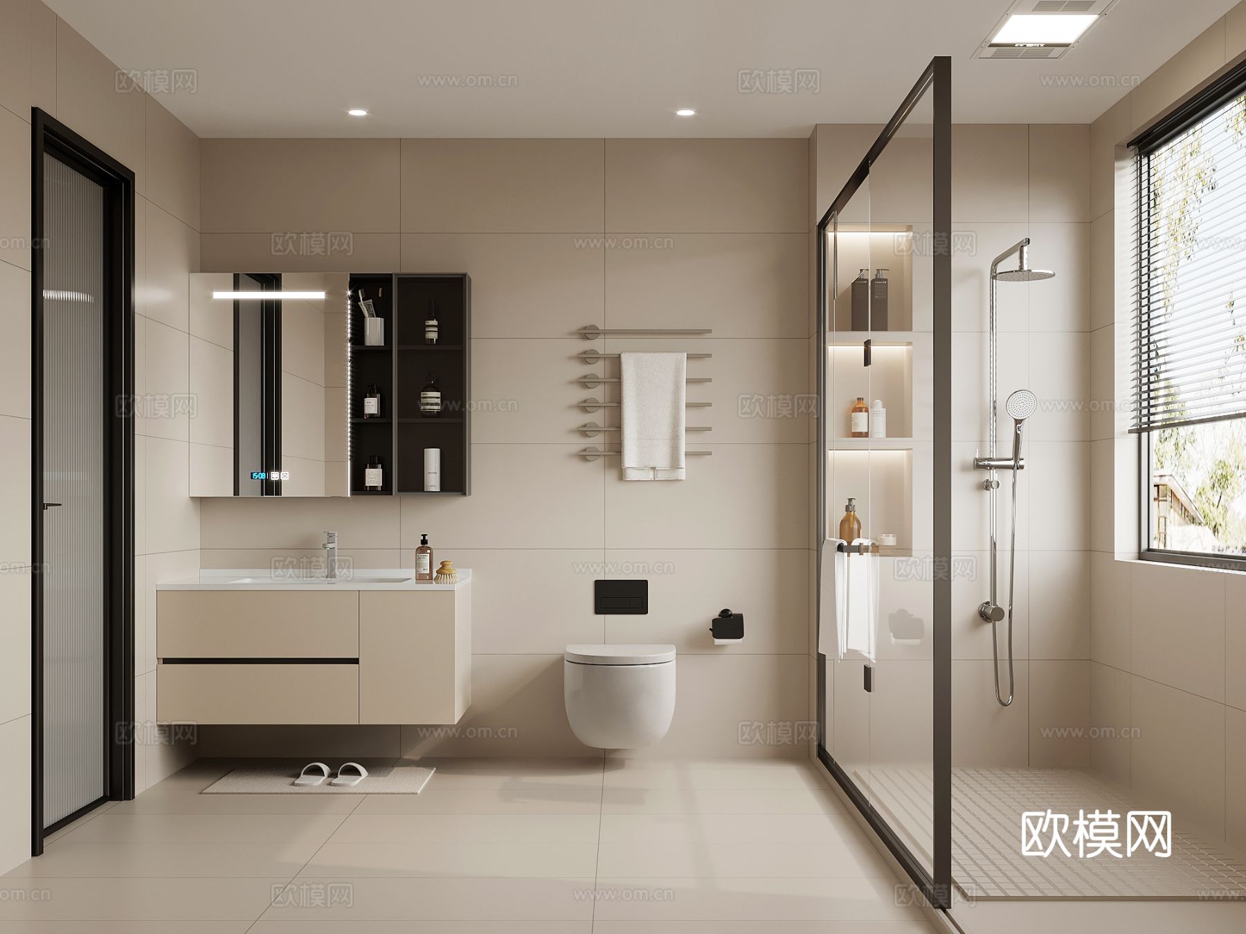 现代简约卫生间 浴室柜 马桶 花洒3d模型下载