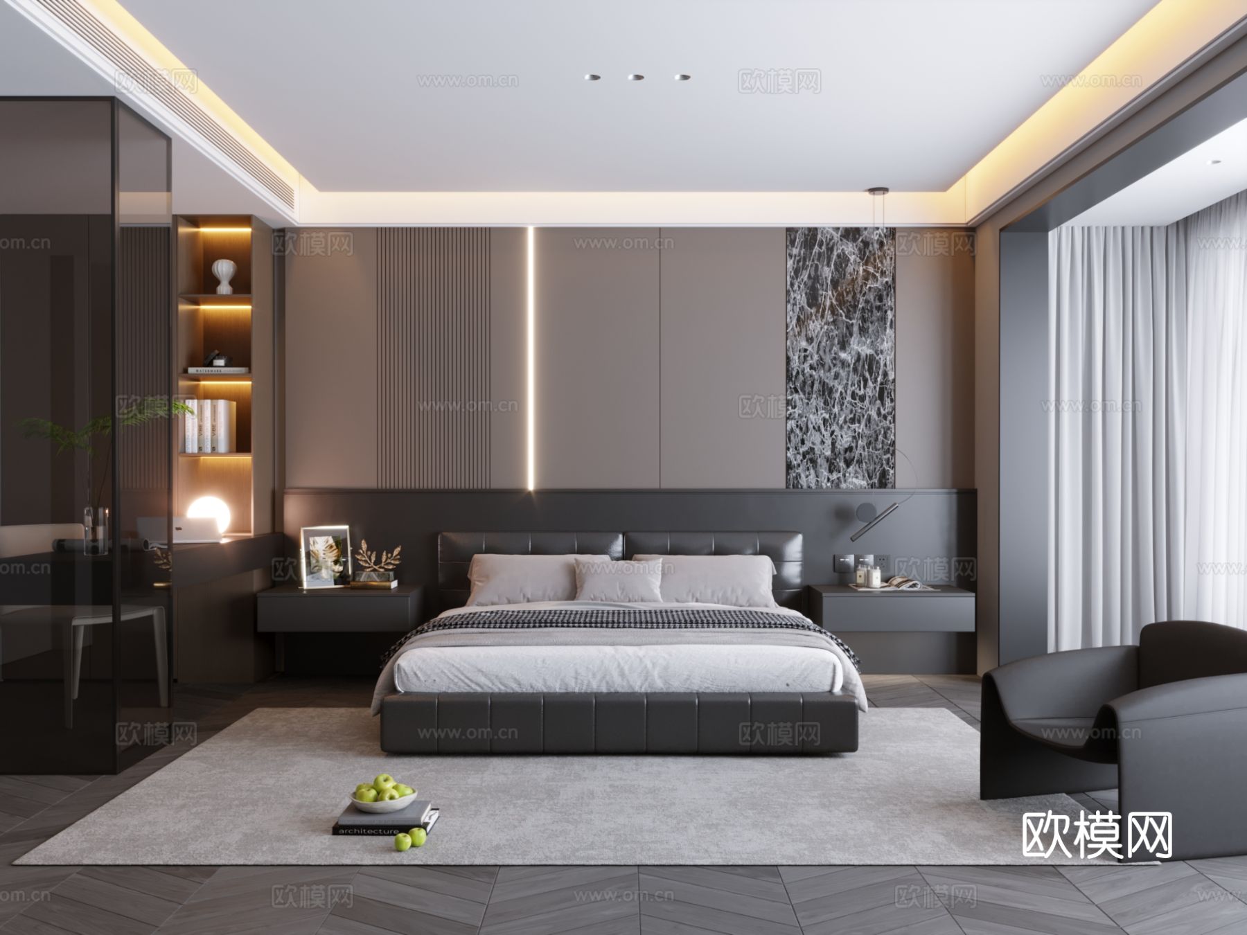 意式极简卧室主卧飘窗卧室极简卧室无主灯卧室意式简约卧室3d模型下载