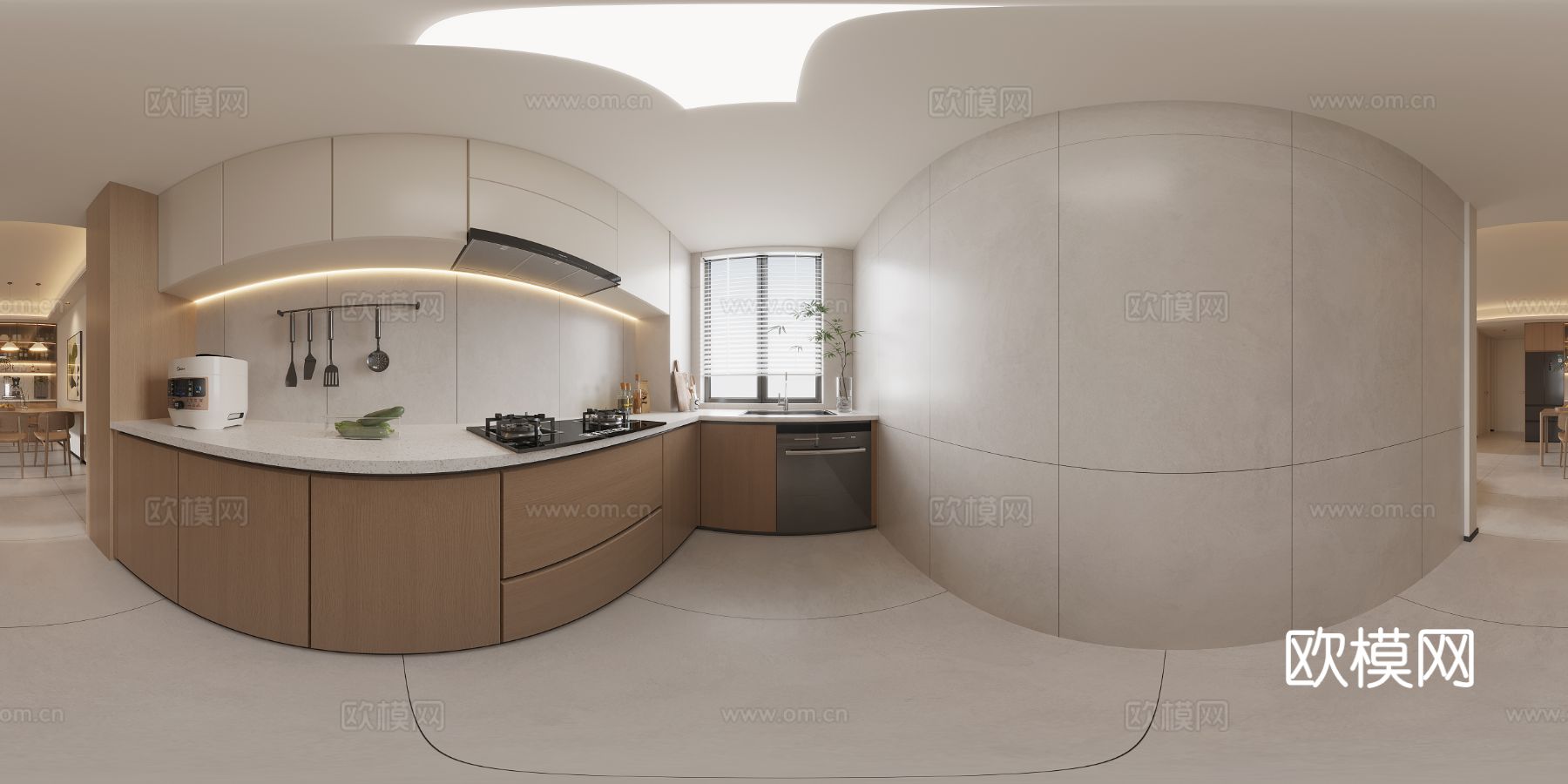 奶油风客餐厅 家装全景图 装修效果图下载（渲染图1）