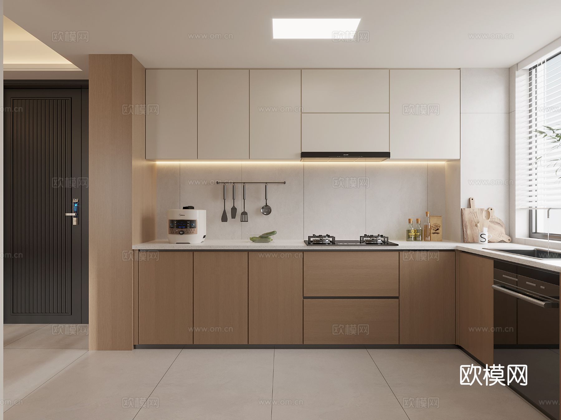 奶油风客餐厅 家装全景图 装修效果图下载（渲染图4）