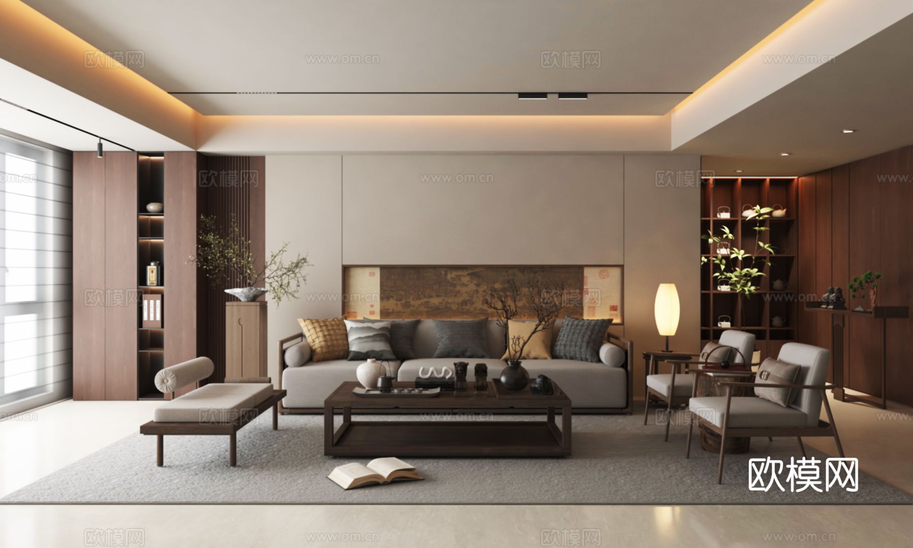 新中式宋式客厅3d模型下载