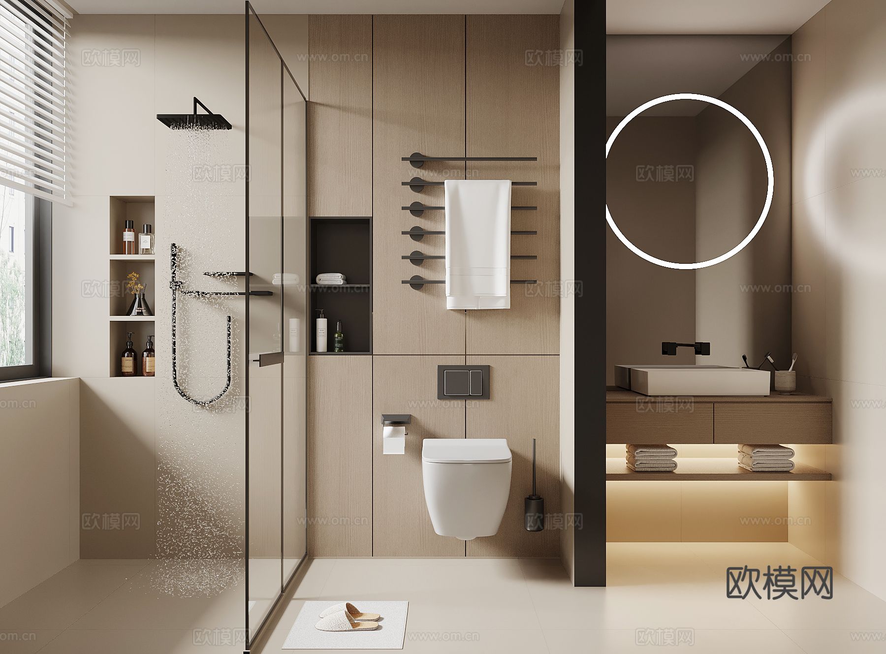 现代卫生间 浴室柜 马桶 淋浴3d模型下载