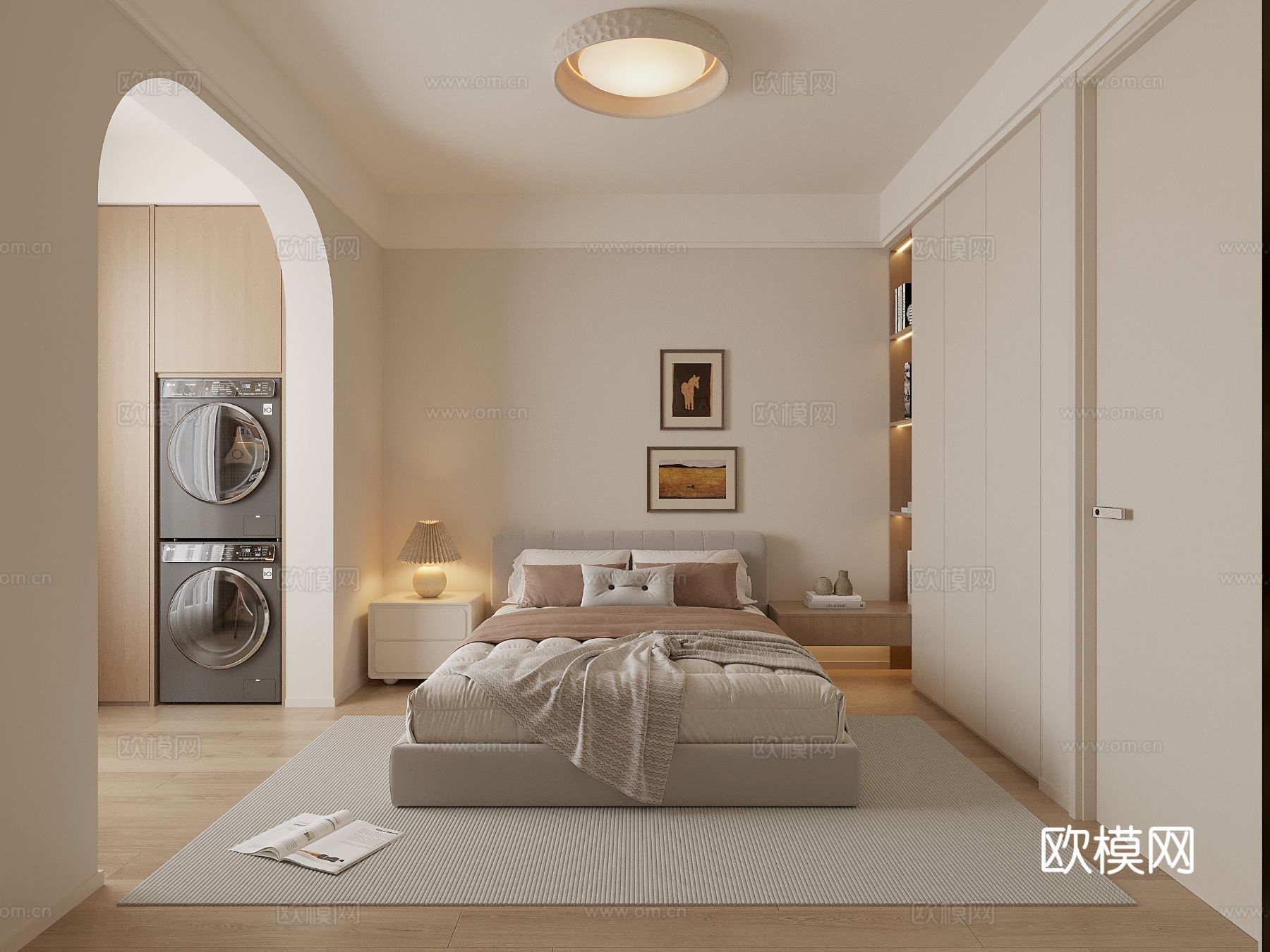 奶油风客餐厅 家装全景图 装修效果图下载（渲染图8）