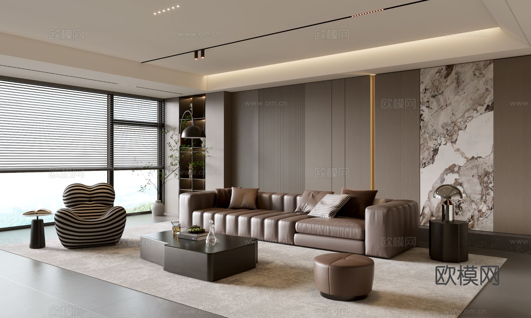 意式客厅 现代客厅 沙发茶几组合 休闲椅 沙发背景su模型