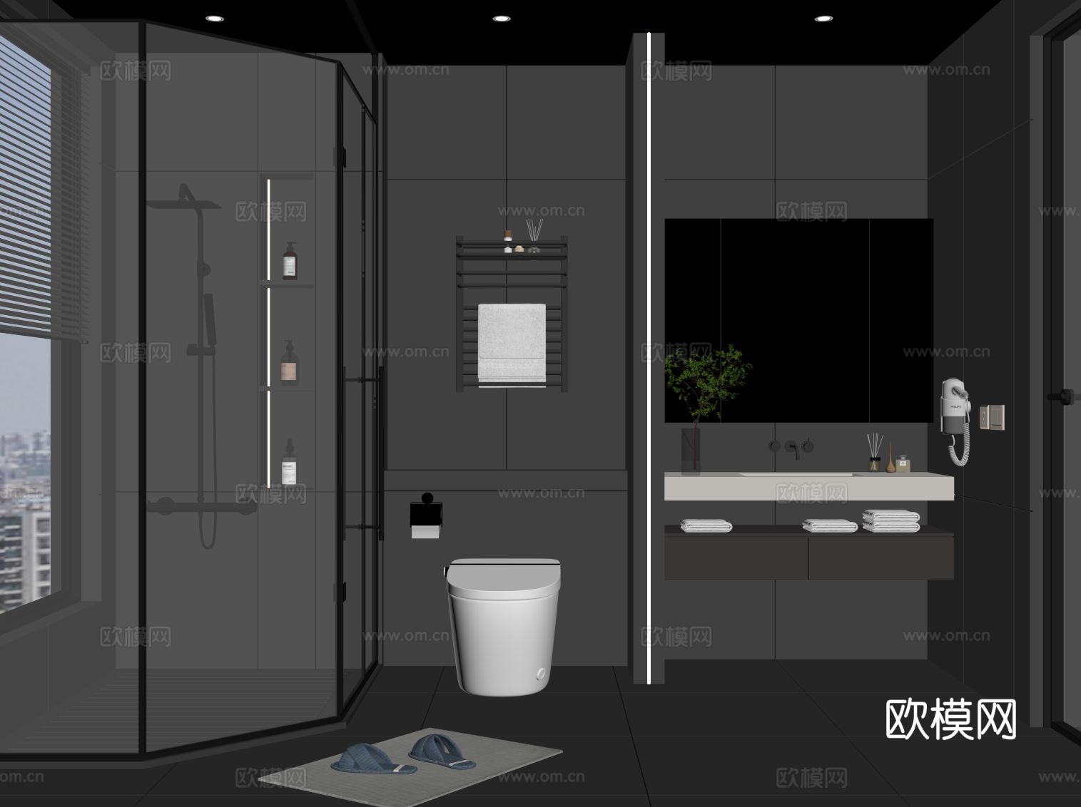 现代意式卫生间 浴室柜 马桶 淋浴间su模型