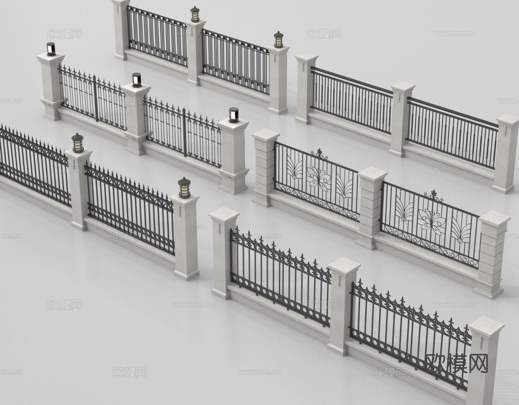 现代围墙 景墙 小区围墙 铁艺围墙su模型