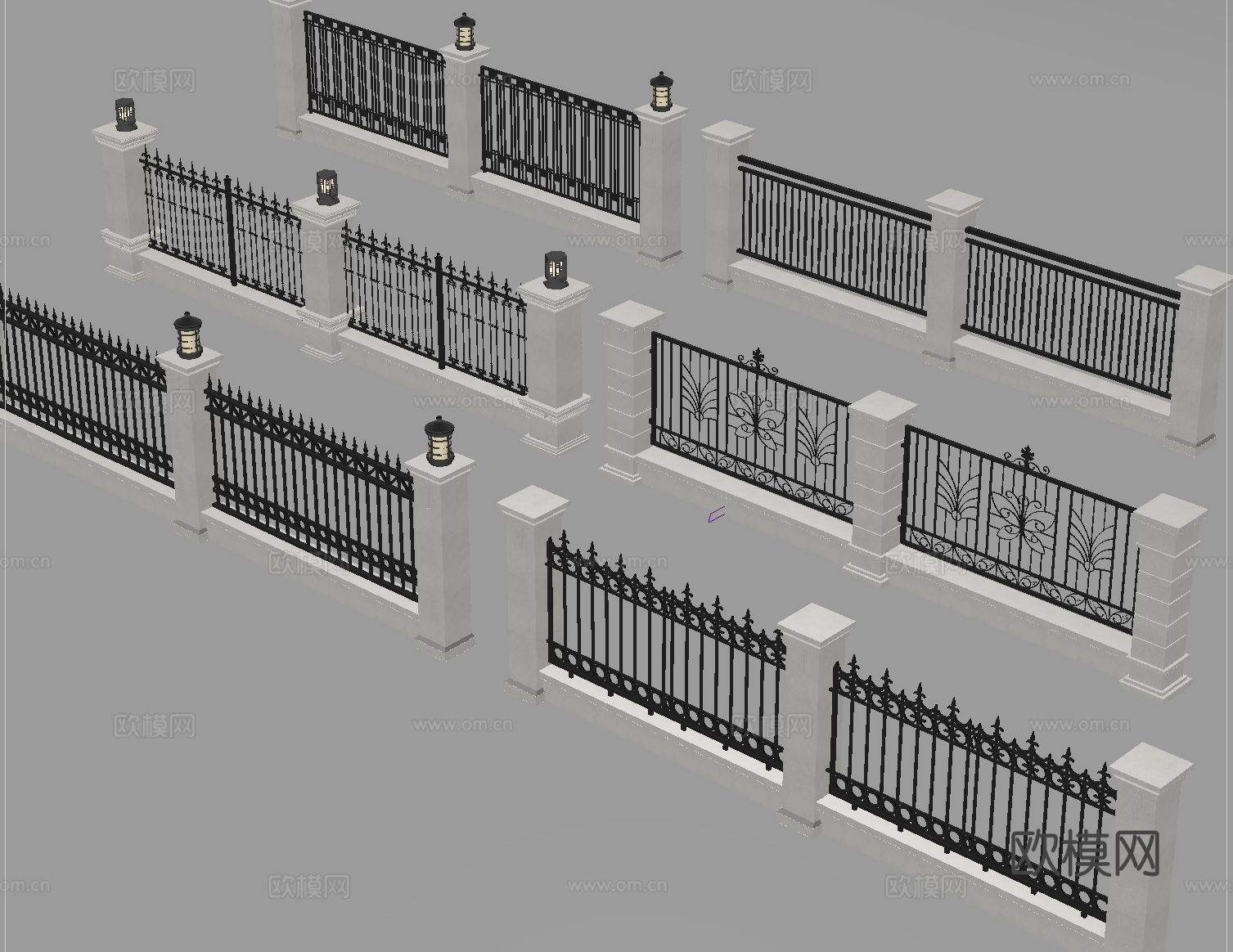 现代围墙 景墙 小区围墙 铁艺围墙su模型