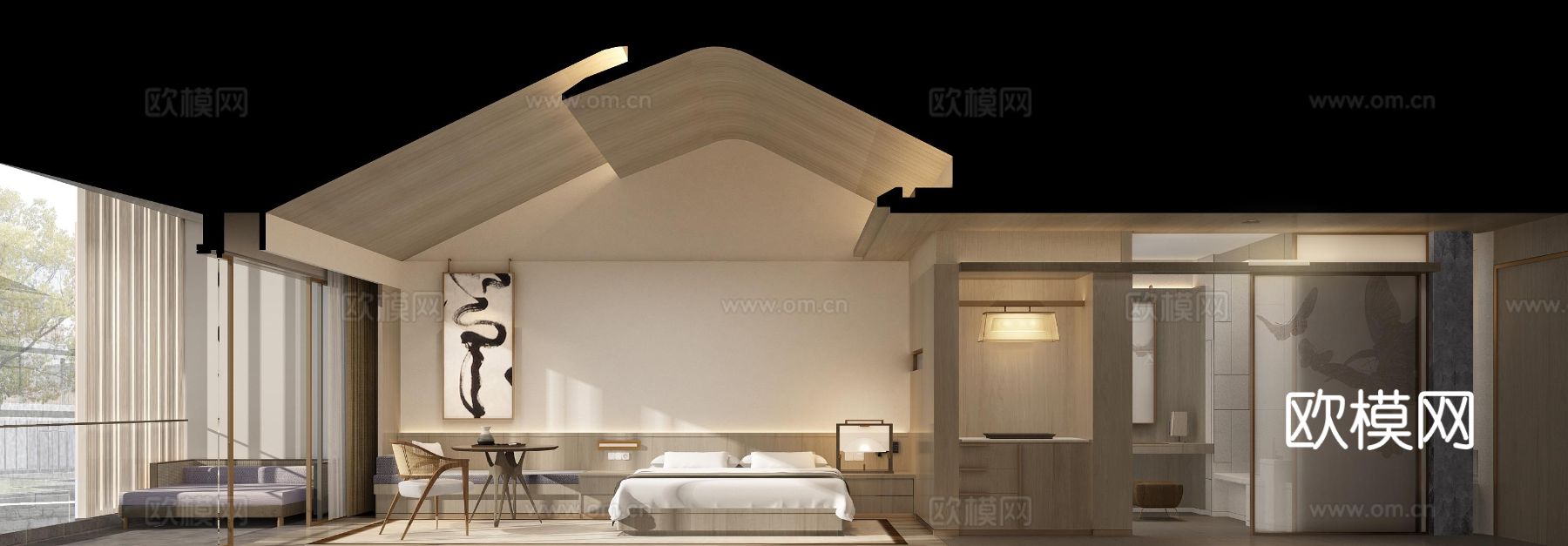 现代侘寂风酒店装修效果图下载（渲染图1）