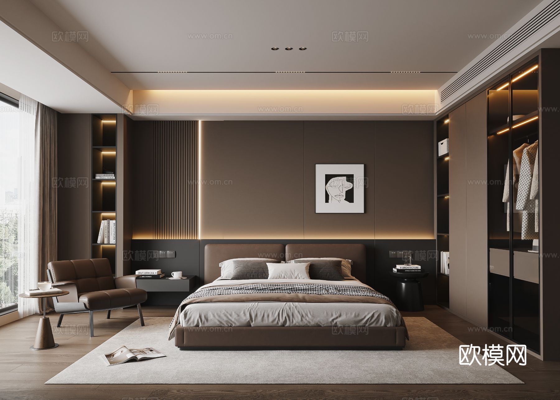 现代意式卧室 主人房3d模型下载