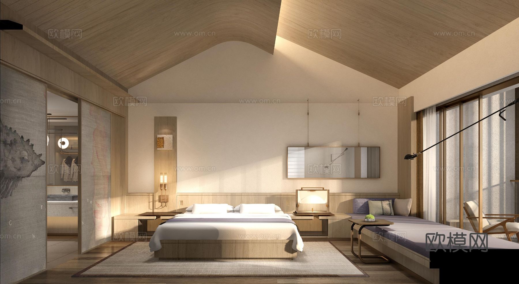 现代侘寂风酒店装修效果图下载（渲染图2）