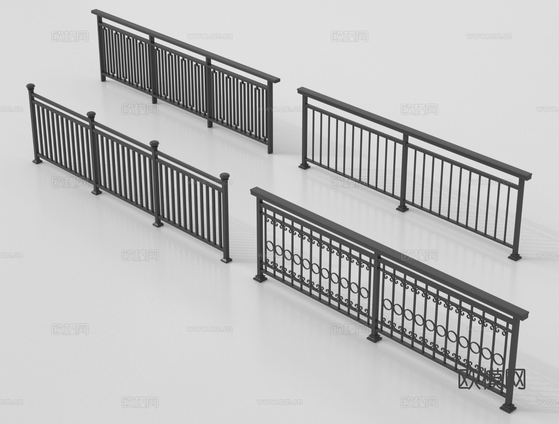 现代围栏护栏 铁艺栏杆 扶手3d模型下载