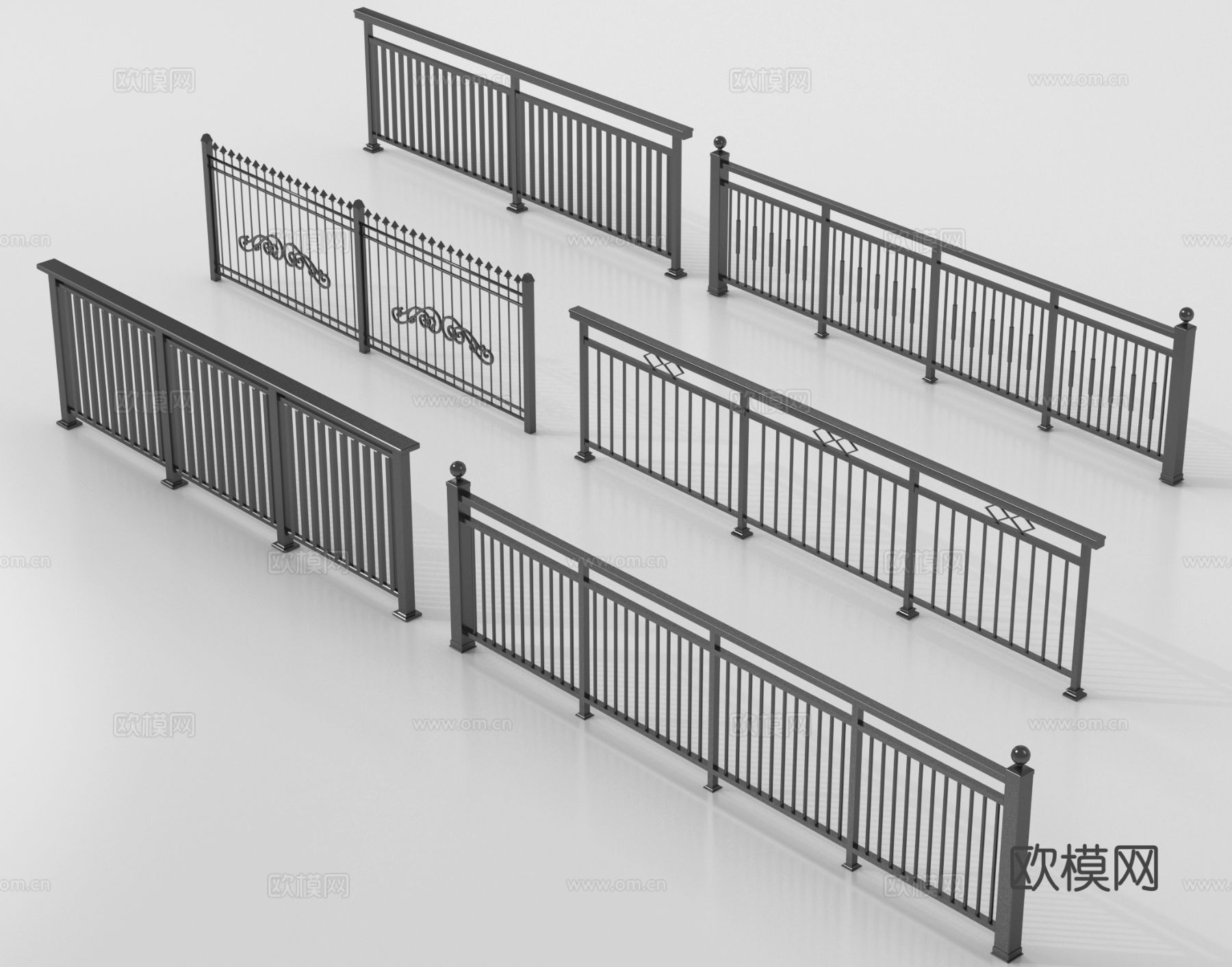 现代铁艺栏杆 护栏 围栏 防护栏 栏杆3d模型下载