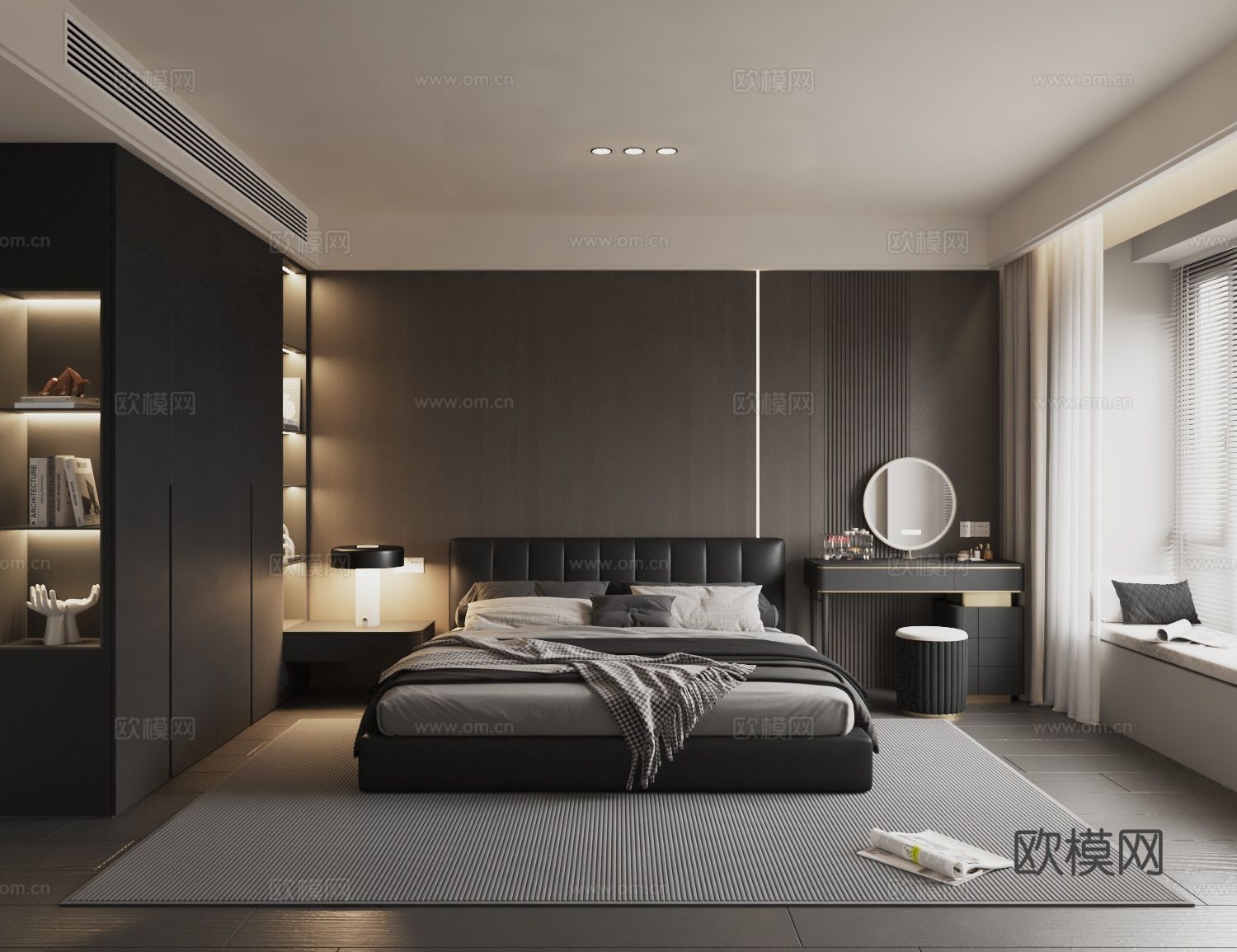 意式卧室 无主灯卧室 家居卧室 黑色风格卧室 双人床 现代卧su模型