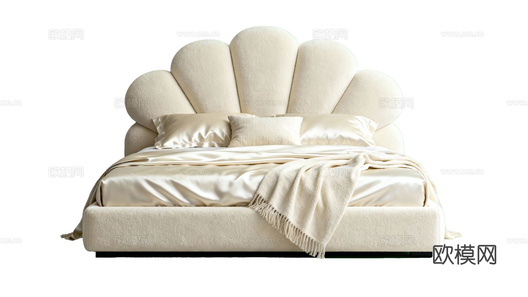 奶油网绒布软包贝壳双人床