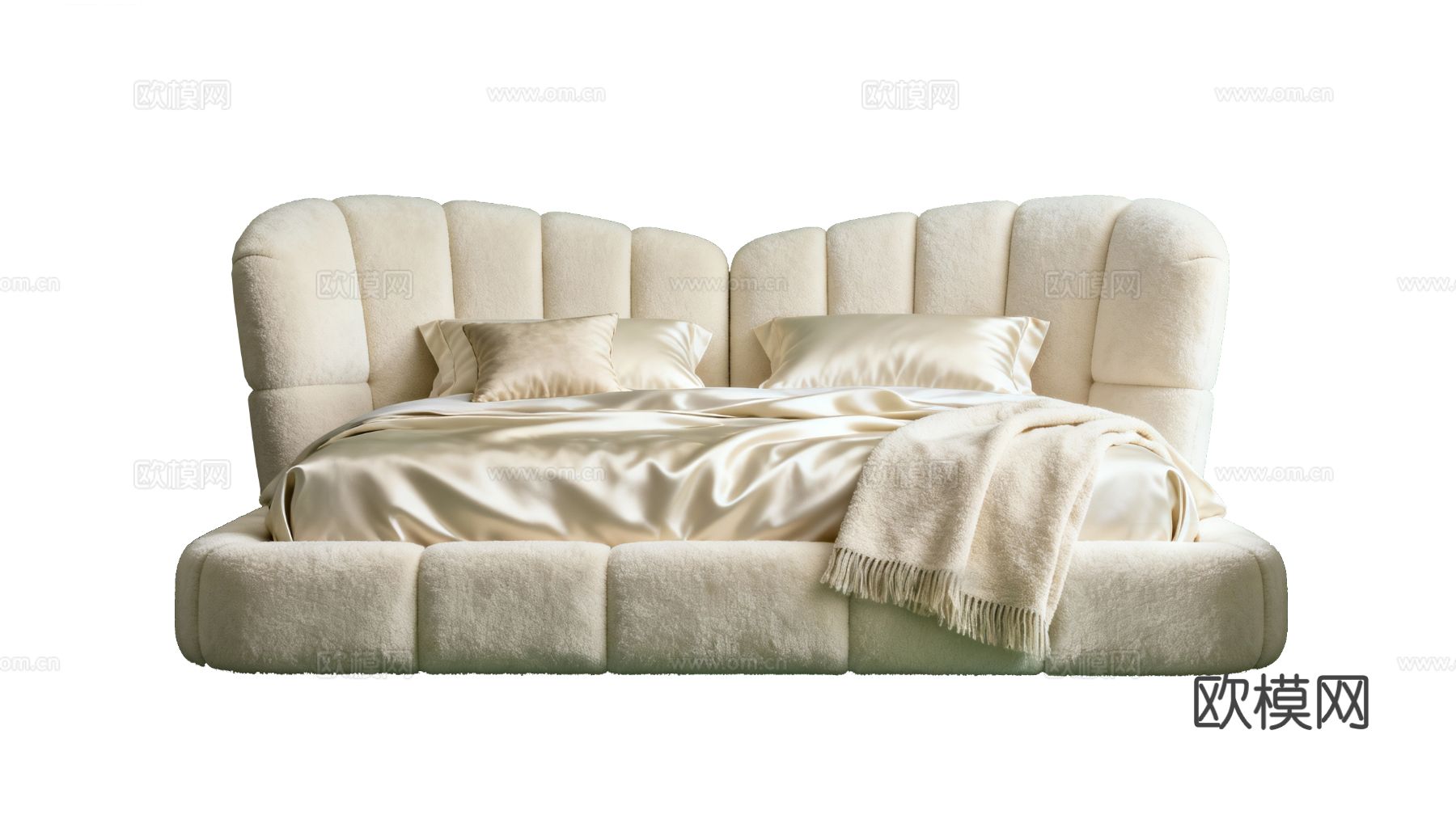 奶油网绒布软包双人床