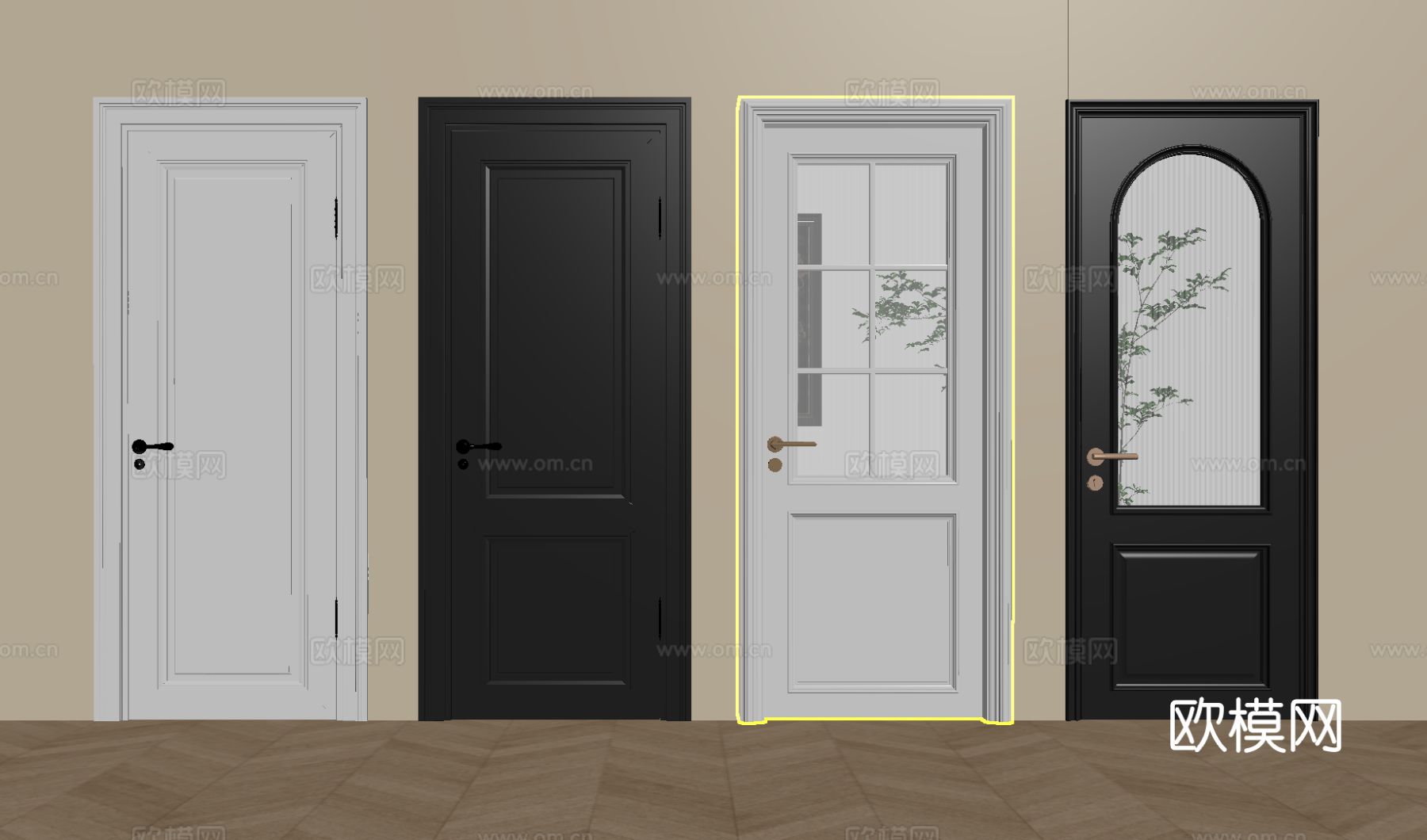 法式单开门 玻璃单开门 房门 卧室门 厨卫门su模型