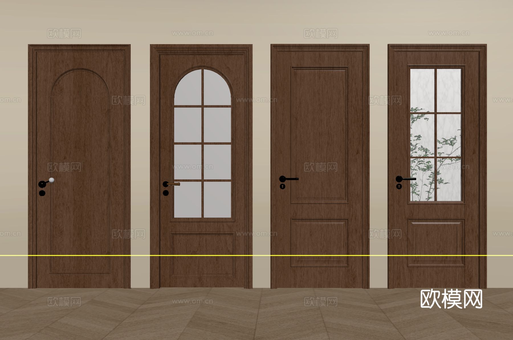 中古风单开门 玻璃单开门 房门 卧室门 厨卫门su模型