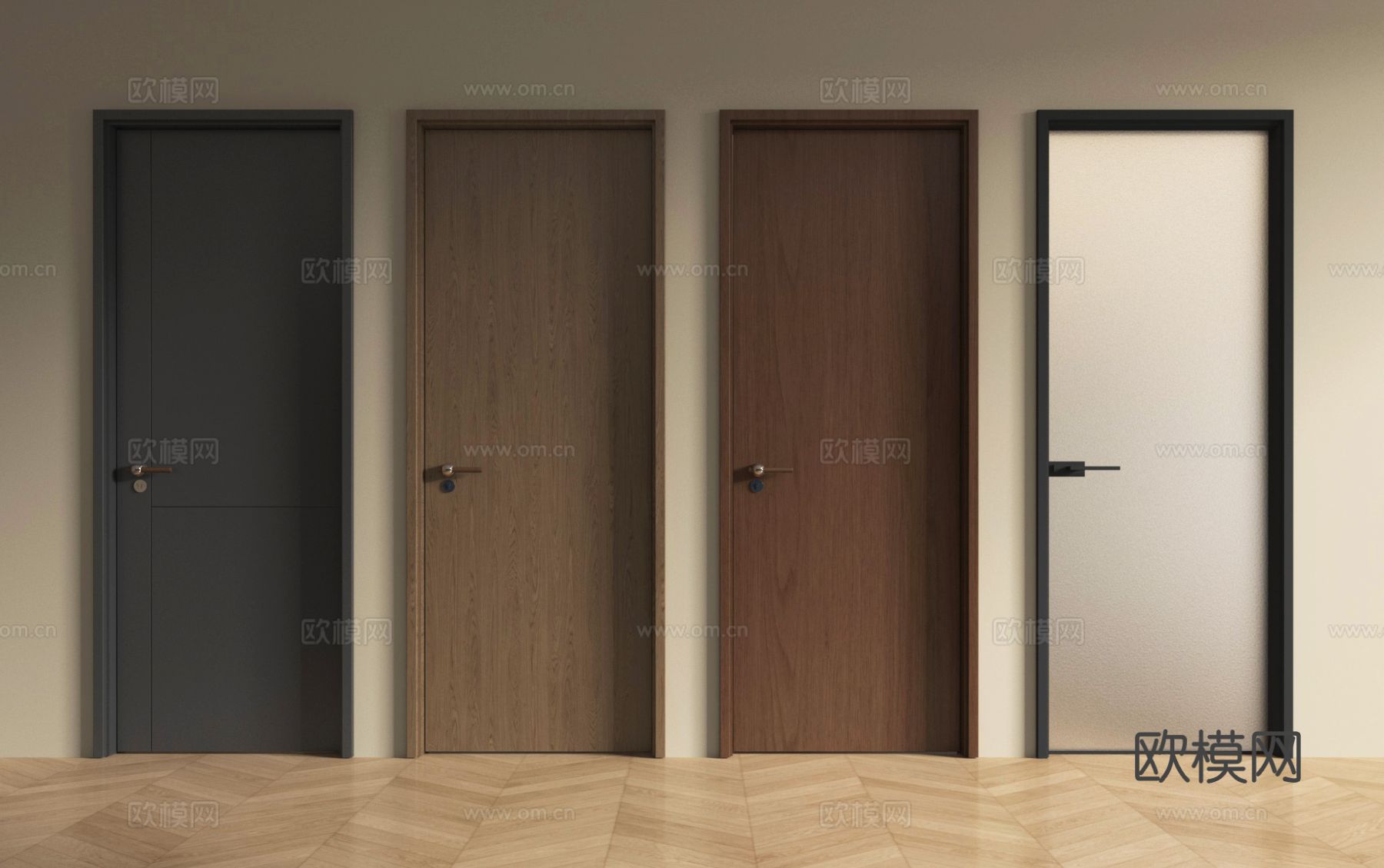 中古风单开门 房门 厨卫门 木门 玻璃门su模型