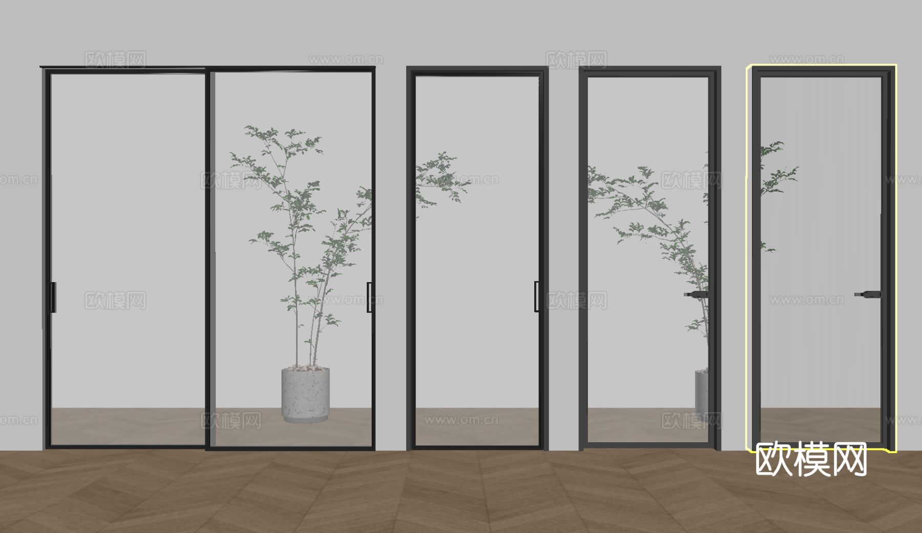现代玻璃单开门 玻璃双开门 长虹玻璃门 厨卫门su模型